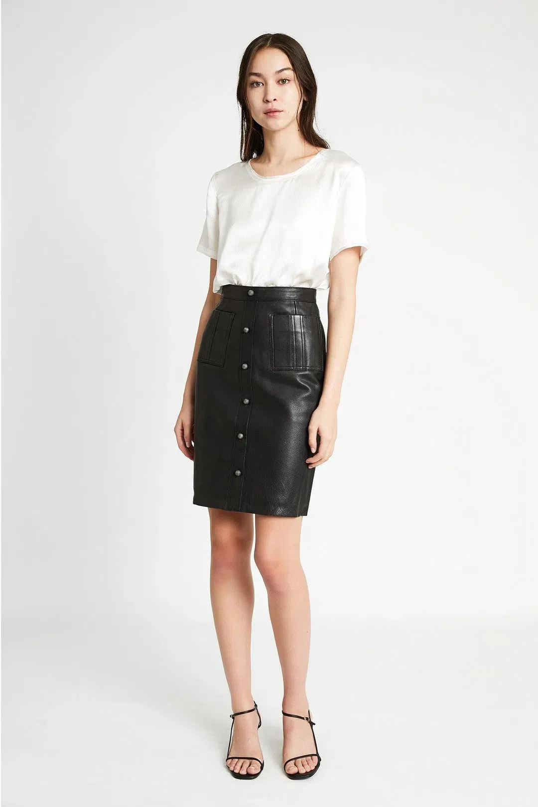 Aje Martin Leather Pencil Skirt  Black Size 6 for rent on The Volte - main image