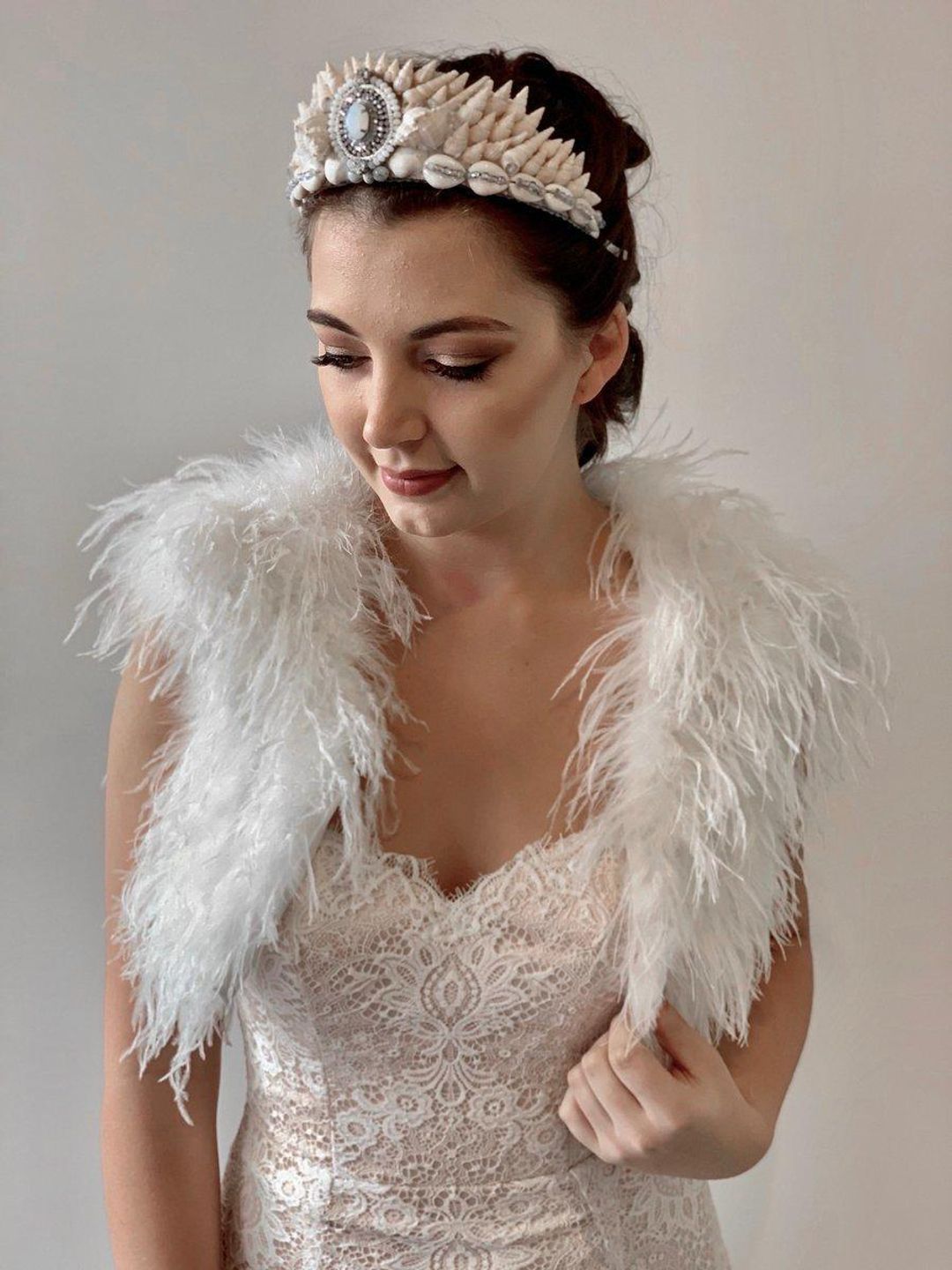 When Freddie Met Lilly Ostrich Shrug Off White One Size for rent on The Volte - main image