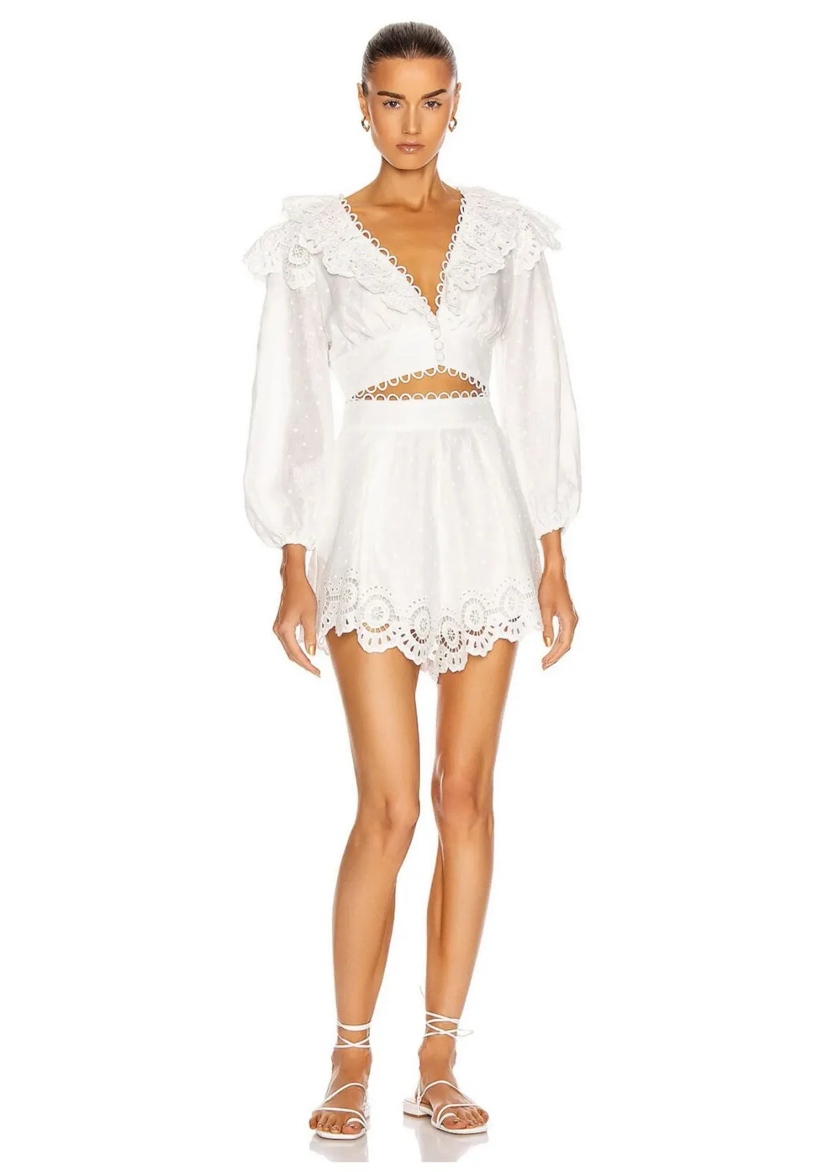 Zimmermann Bellitude Scallop Crop Top and Shorts Set Ivory Size 8 - Image 1