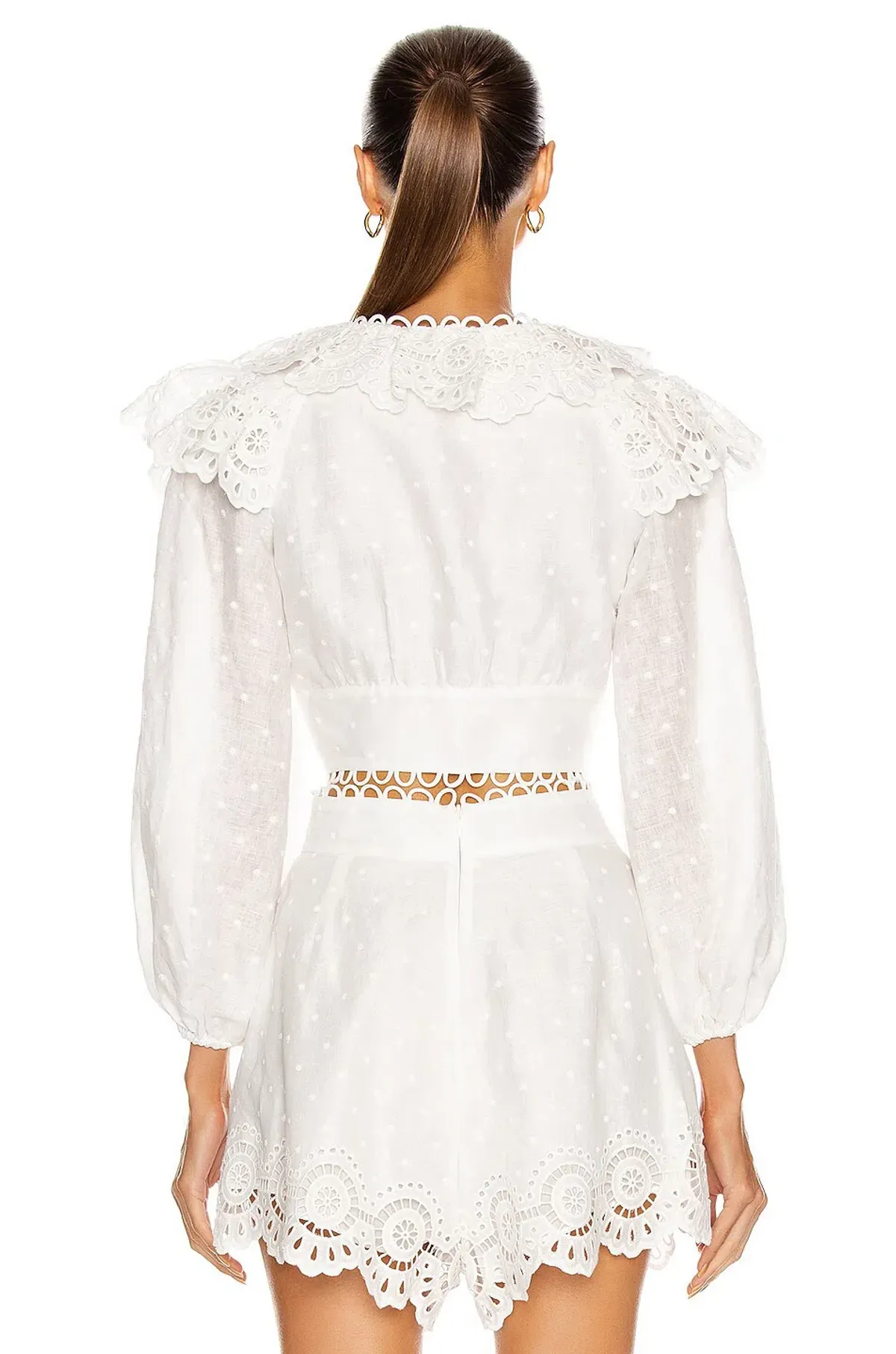 Zimmermann Bellitude Scallop Crop Top and Shorts Set Ivory Size 8 - Image 3