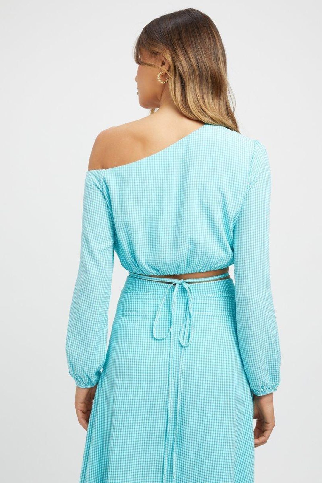 Kookai Brady Long Sleeve Top & Midi Skirt Set Blue Size 12 for rent on The Volte - main image