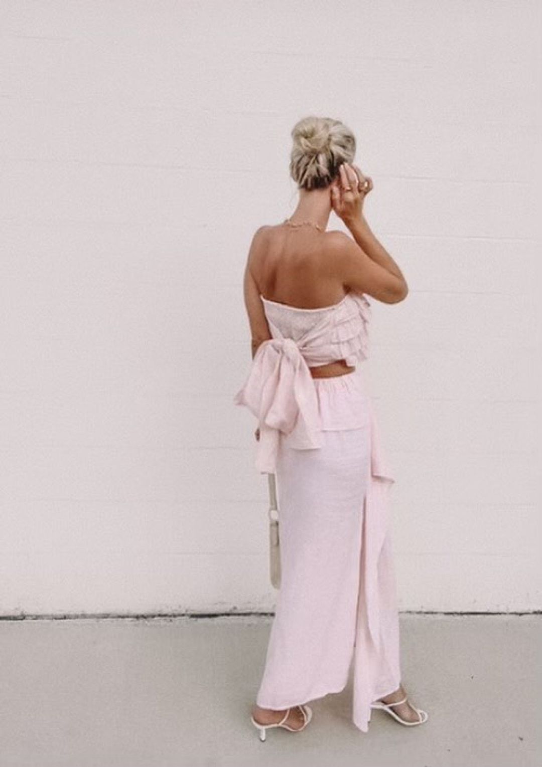 Ess The Label Blush Ruffle Linen Set Pink Size AU  6 for rent on The Volte - main image