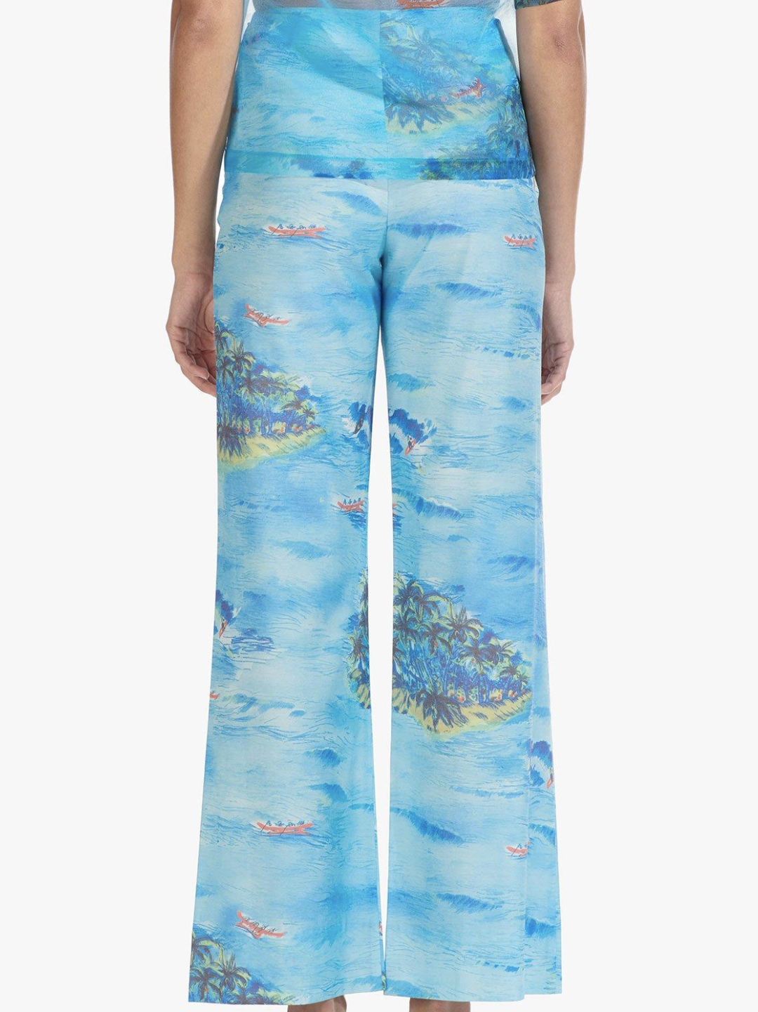 "Staud" Blue island pant/crop set, tropical print, size 10 for rent on The Volte - main image
