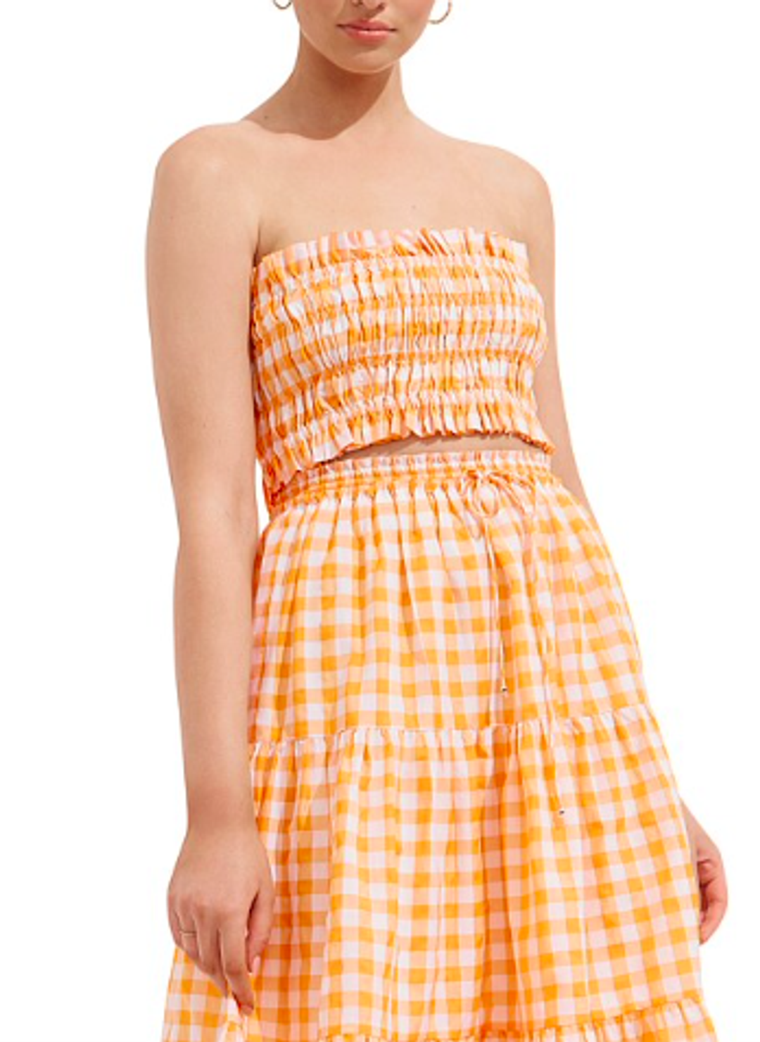 Steele Paradise Crop and Erika Skirt Set Papaya Check Print Size 10 for rent on The Volte - main image