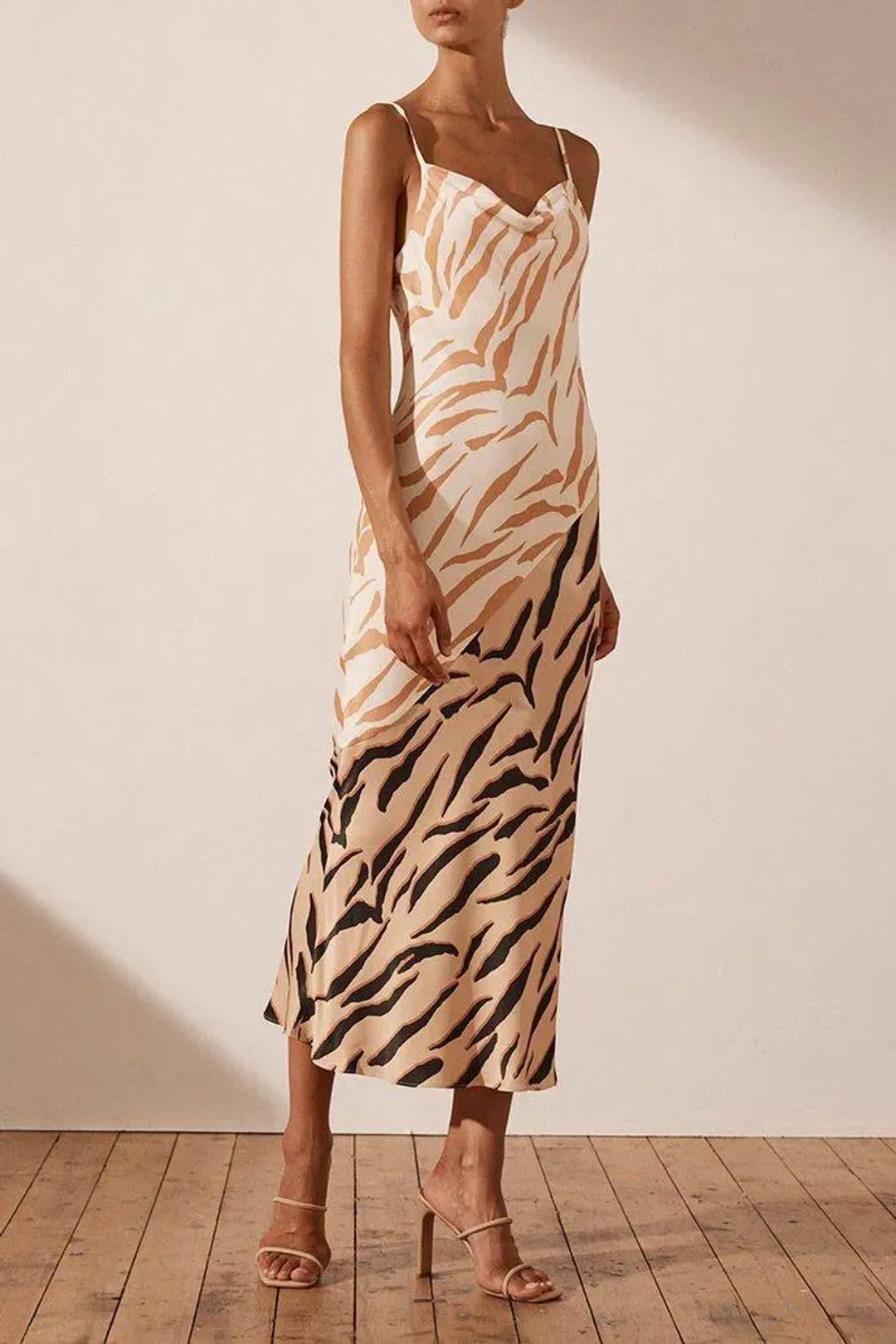 Shona Joy Olson Contrast Bias Cowl Neck Slip Midi Dress Print Size 10 for rent on The Volte - main image