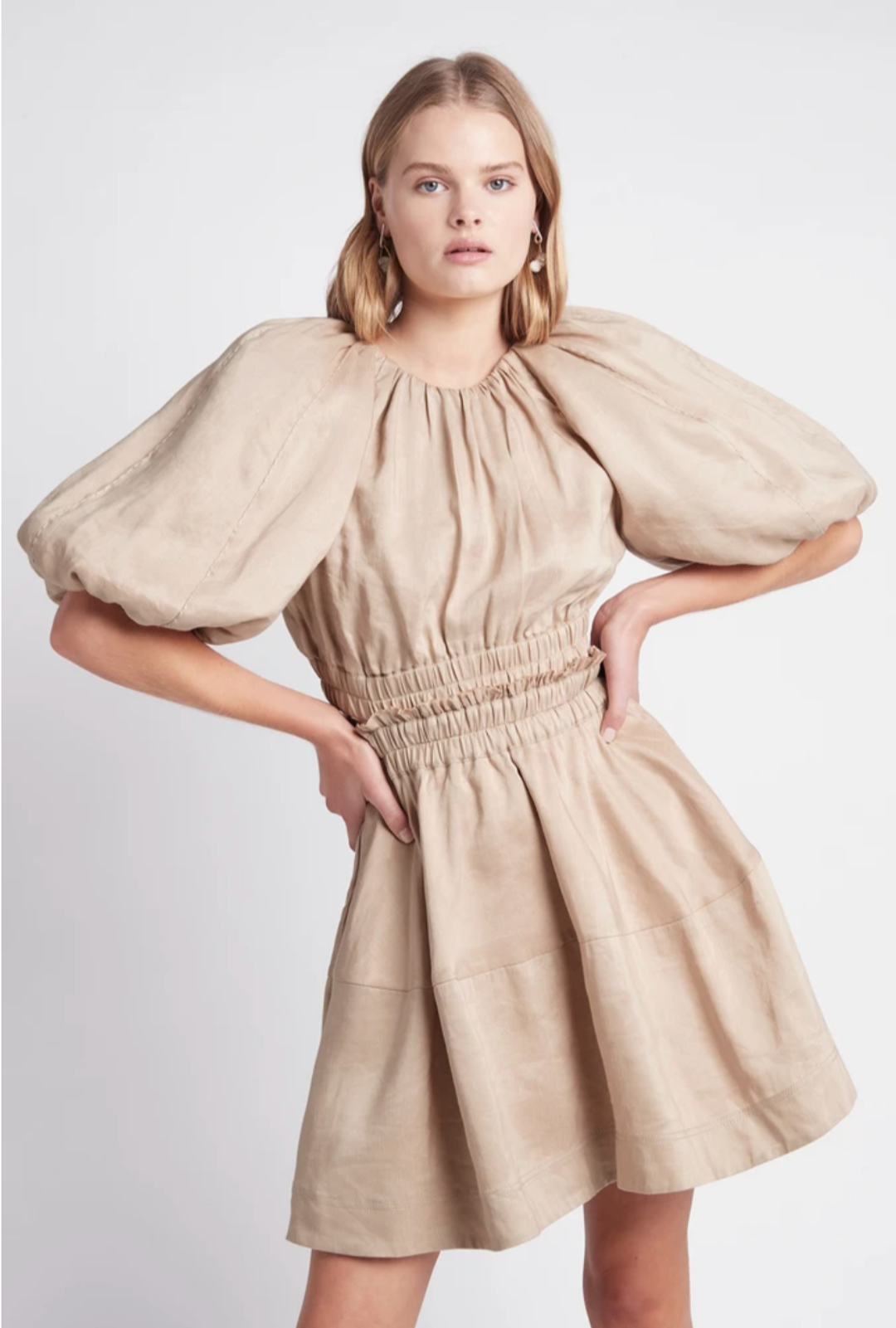 Aje Solitude Cutout Mini Dress Beige Size 10 for rent on The Volte - main image