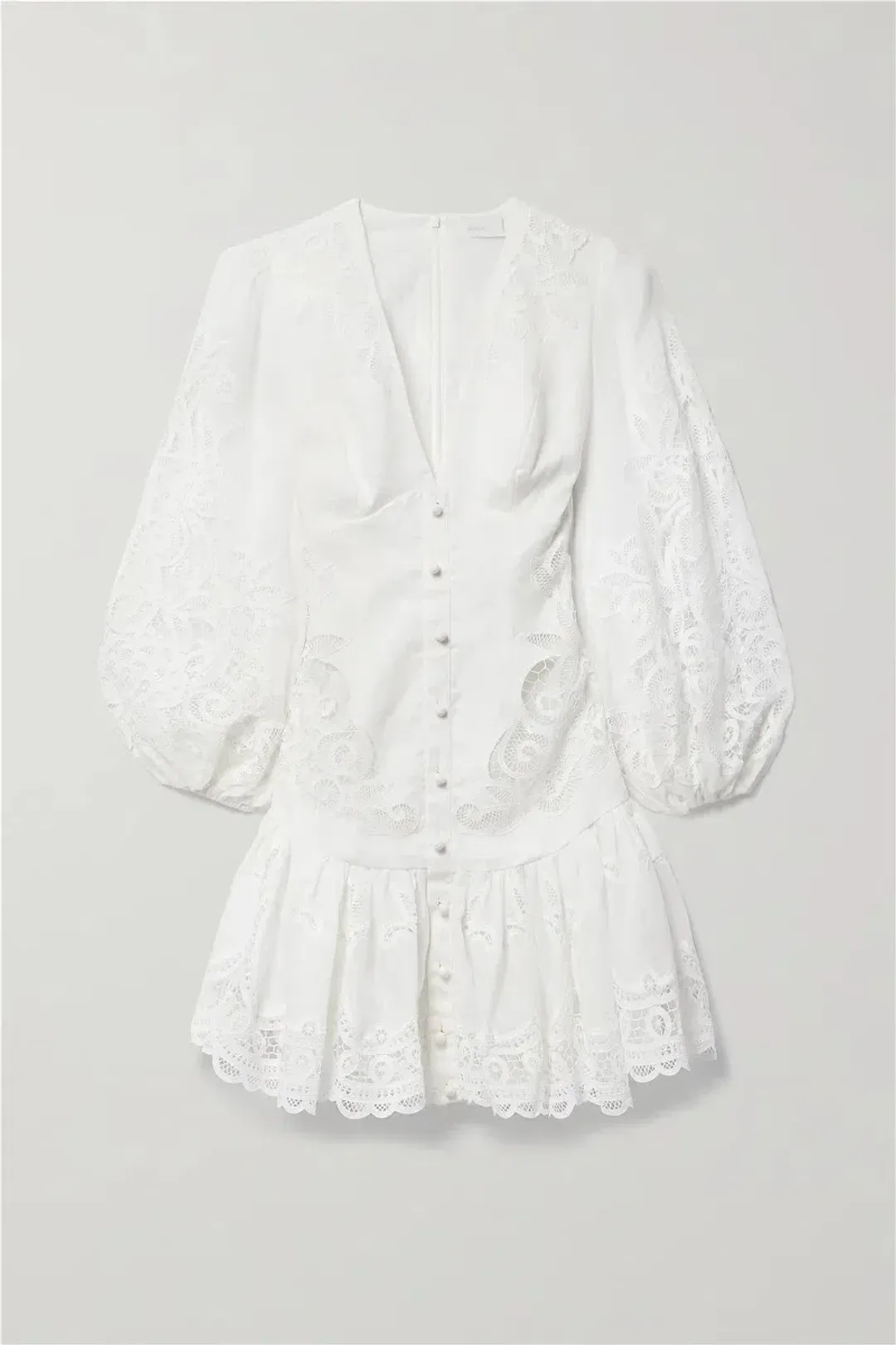 Zimmermann Mae Guipure Lace Trimmed Mini Dress Ivory Size 1 for rent on The Volte - main image