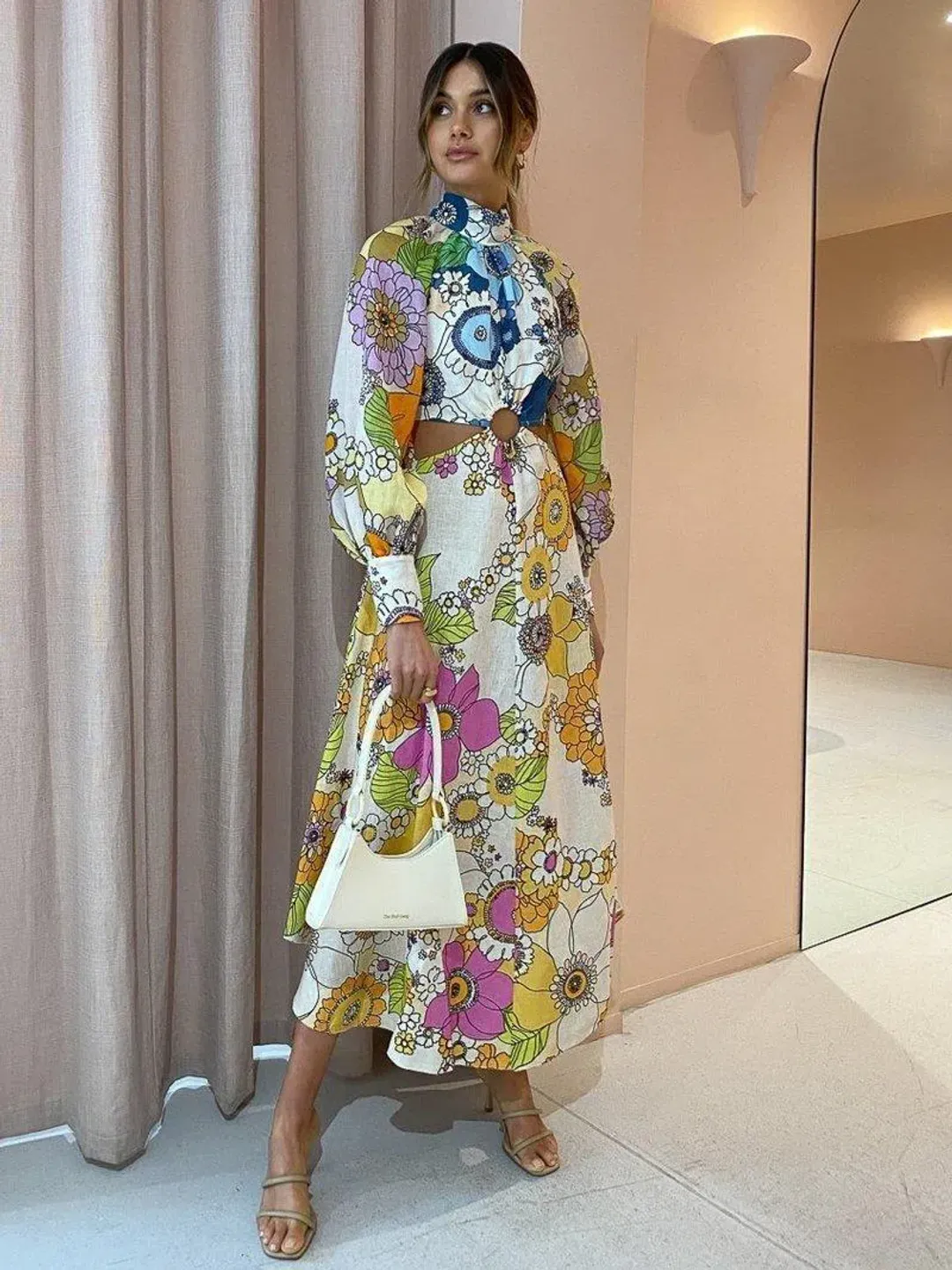 Alemais Farrah Cut Out Midi Dress Print Size 8 for rent on The Volte - main image