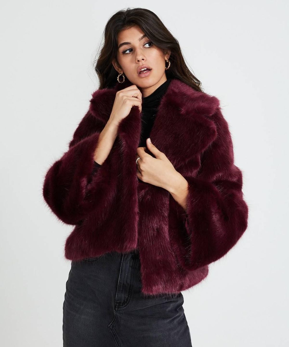 Unreal Fur Madame Butterfly Faux Fur Jacket Wine Size M - Image 1