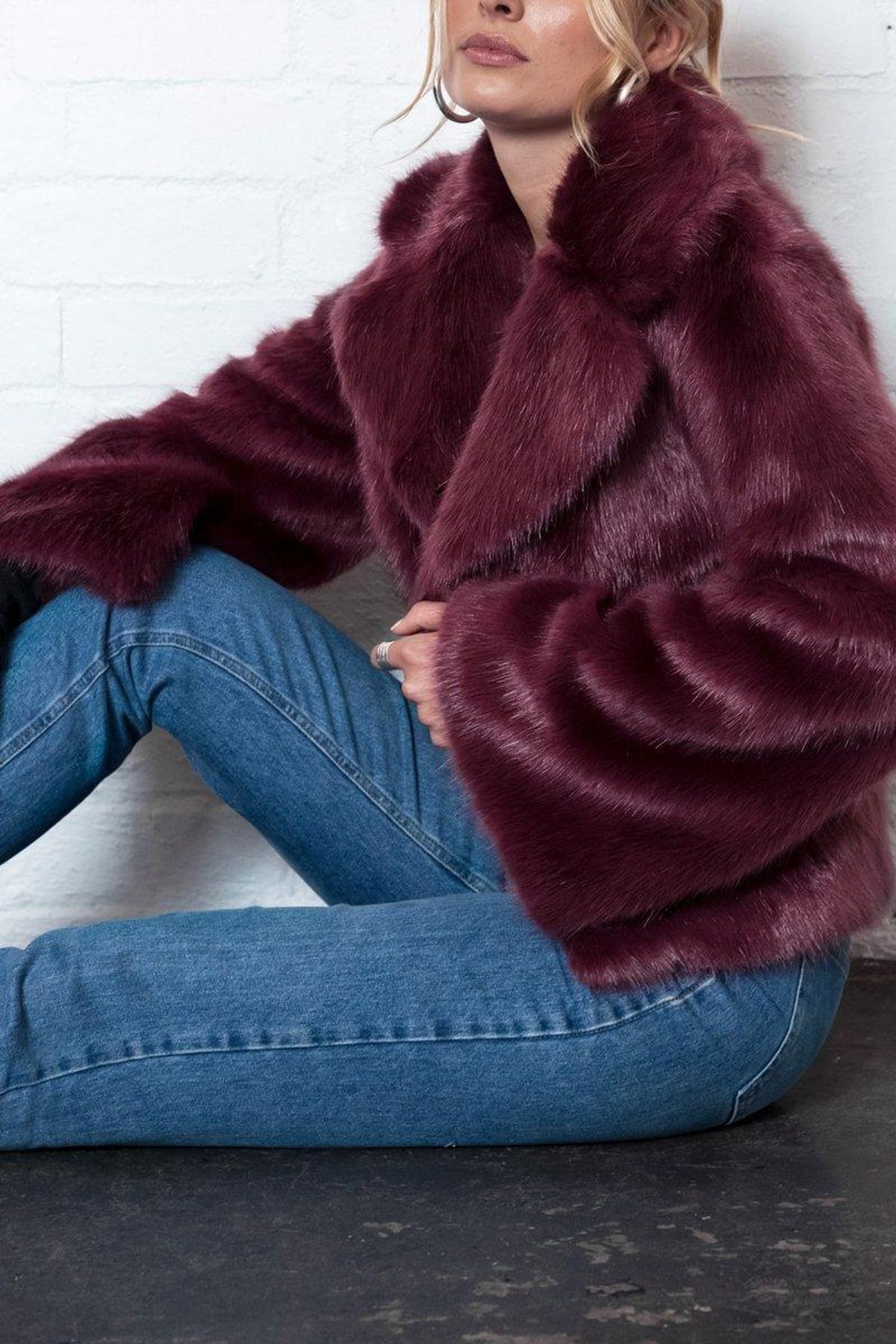 Unreal Fur Madame Butterfly Faux Fur Jacket Wine Size M - Image 6
