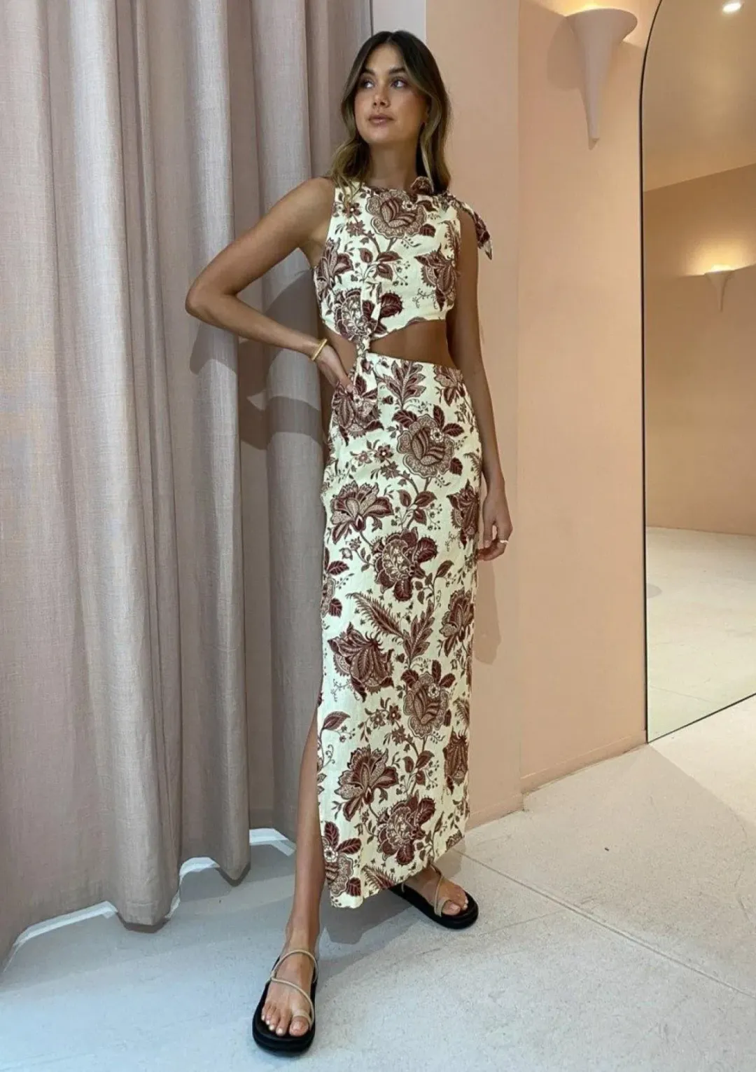 Sir the Label Rei Knot Dress Print Size 2 / AU 10 for rent on The Volte - main image