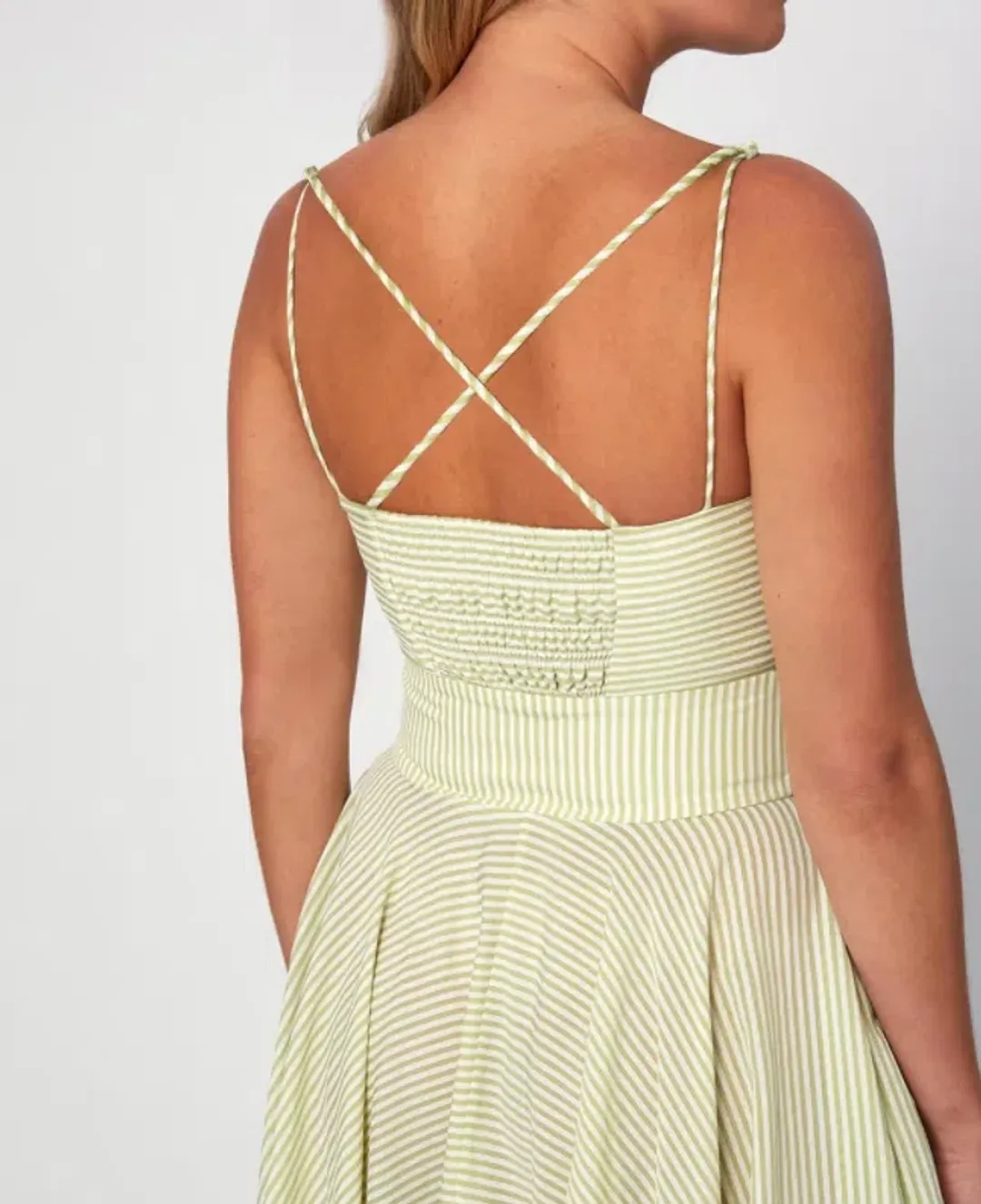 BY JOHNNY Pistachio Stripe Sun Dress Size 12 for rent on The Volte - main image