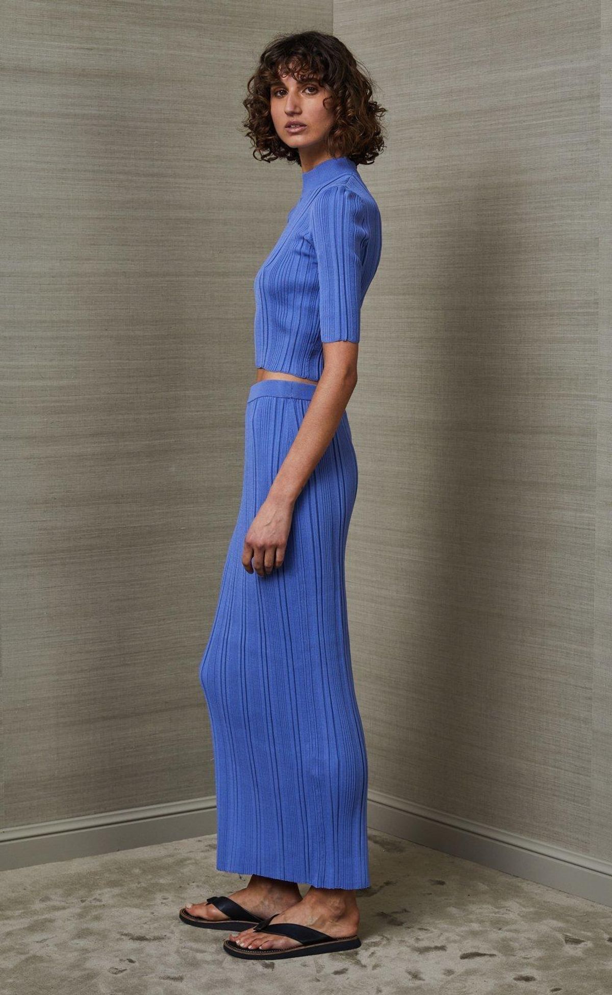 Bec & Bridge Esme Knit Crop Top & Midi Skirt Set Blue Size 8 - Image 4