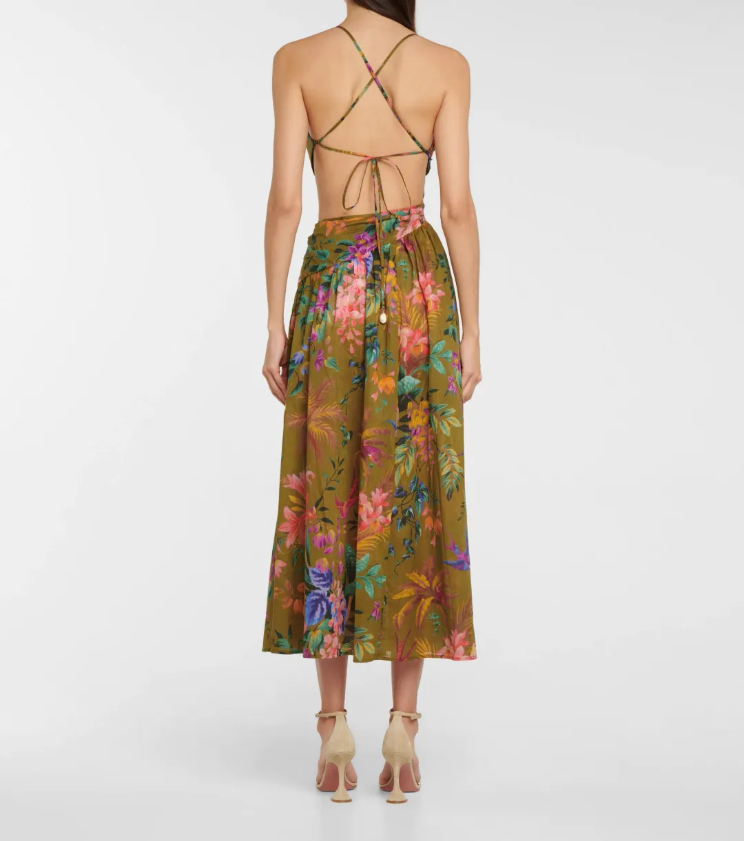 Zimmermann Tropicana Asymmetric Midi Dress Print Size 0  for rent on The Volte - main image
