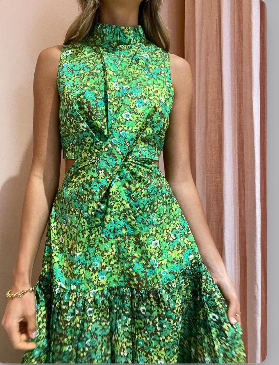 Alemais Phyllis Twist Front Pleat Dress Acid Green Size 8 for rent on The Volte - main image