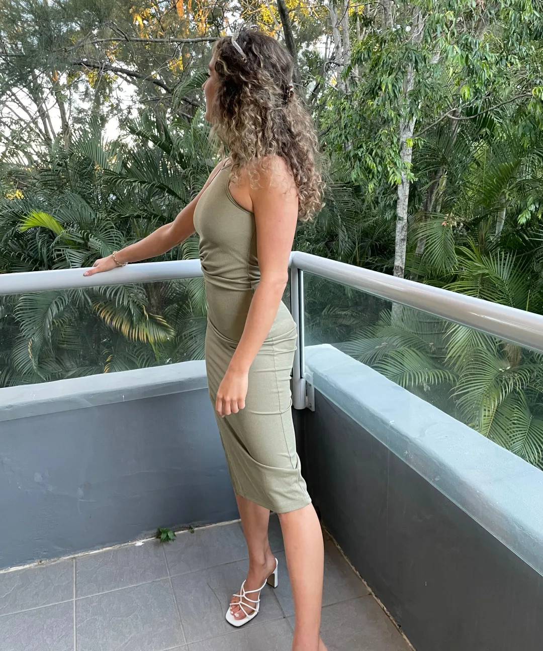 MESHKI Denver Midi Dress Green Size 6  for rent on The Volte - main image