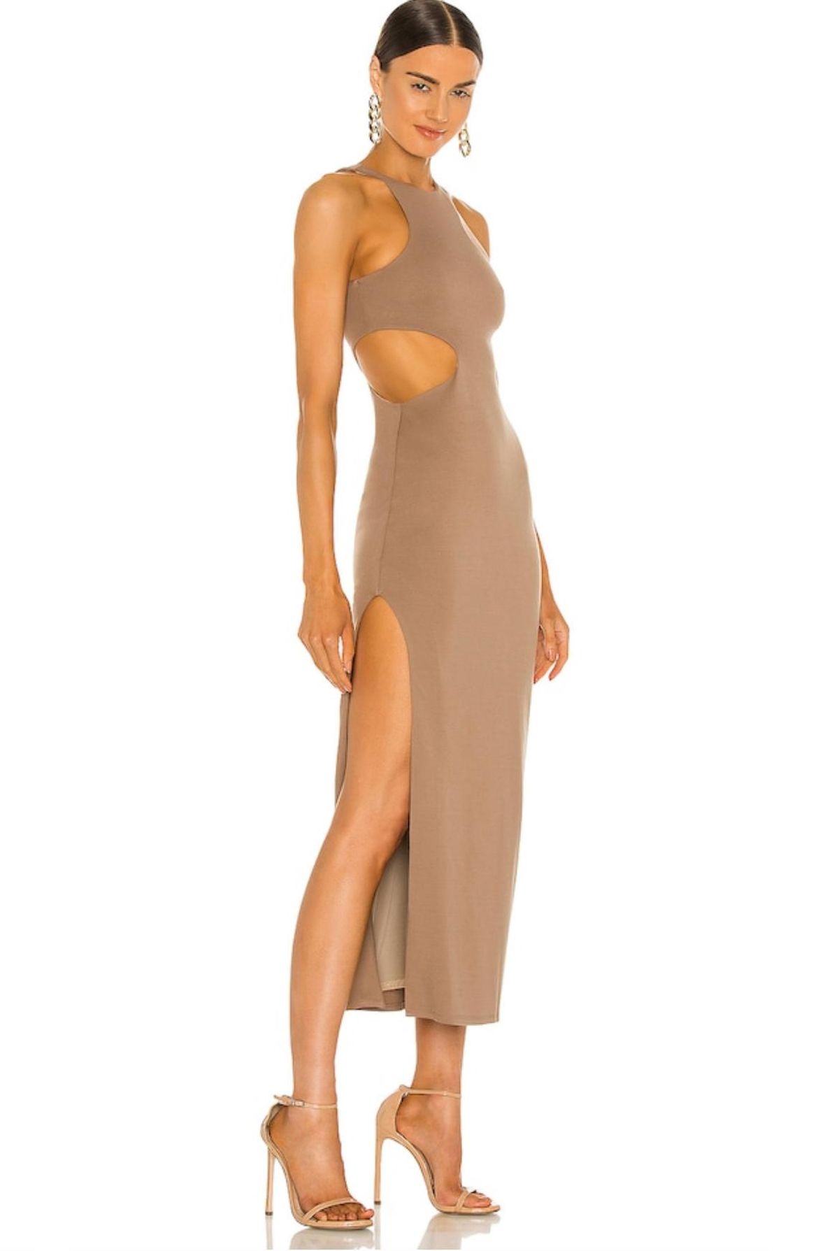 x REVOLVE Rylan Midi Dress in Taupe - Image 1