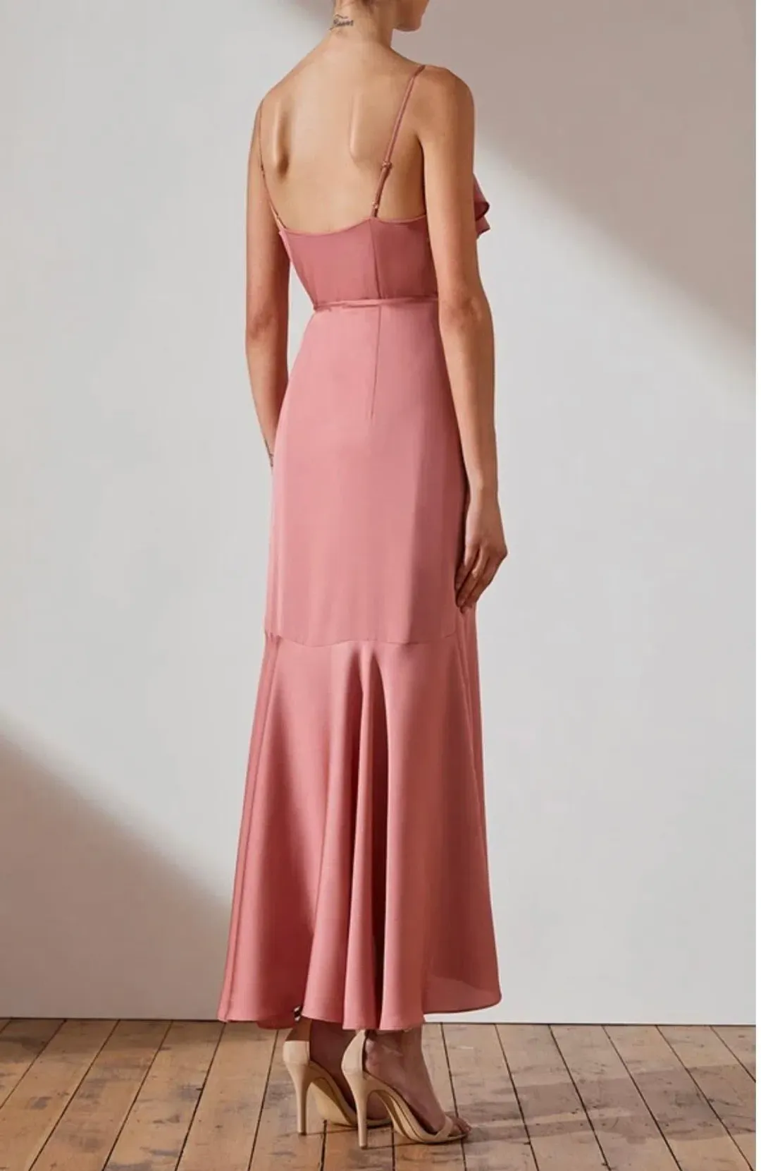 Shona Joy Luxe Bias Frill Wrap Dress Rose Size 8 for rent on The Volte - main image