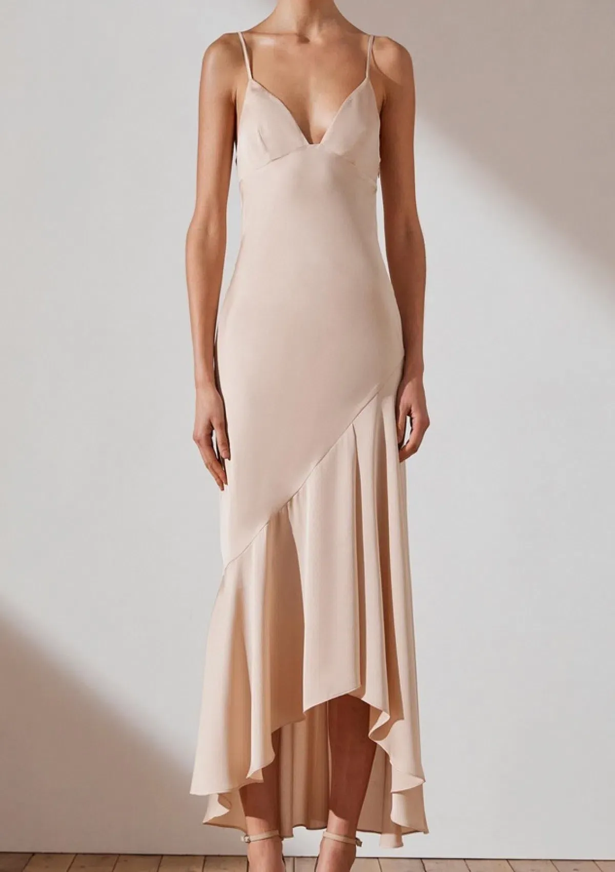 Shona Joy Luxe Bias Asymmetrical Slip Dress Champagne Size 6 - Image 6