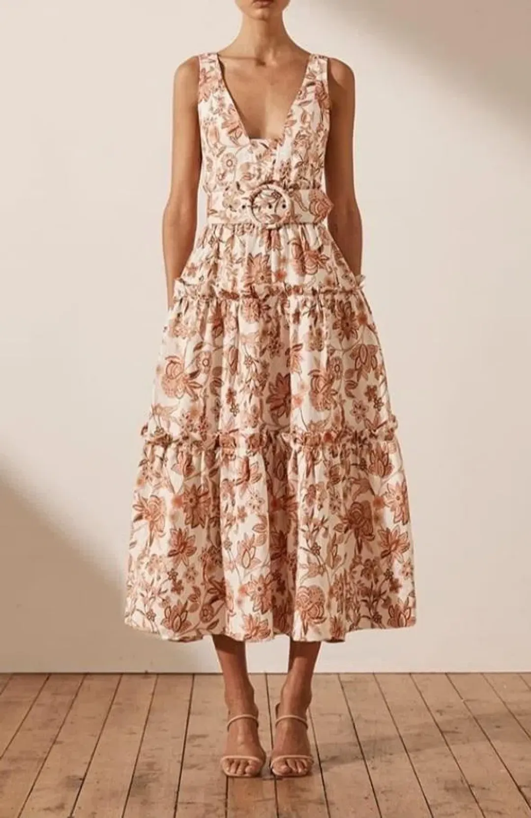 Shona Joy Carolina Tiered Midi Dress  for rent on The Volte - main image