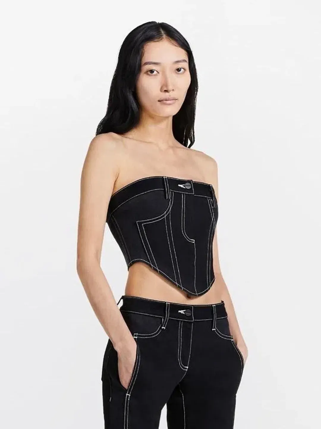 Dion Lee Denim Corset Top Black Size 8 for rent on The Volte - main image