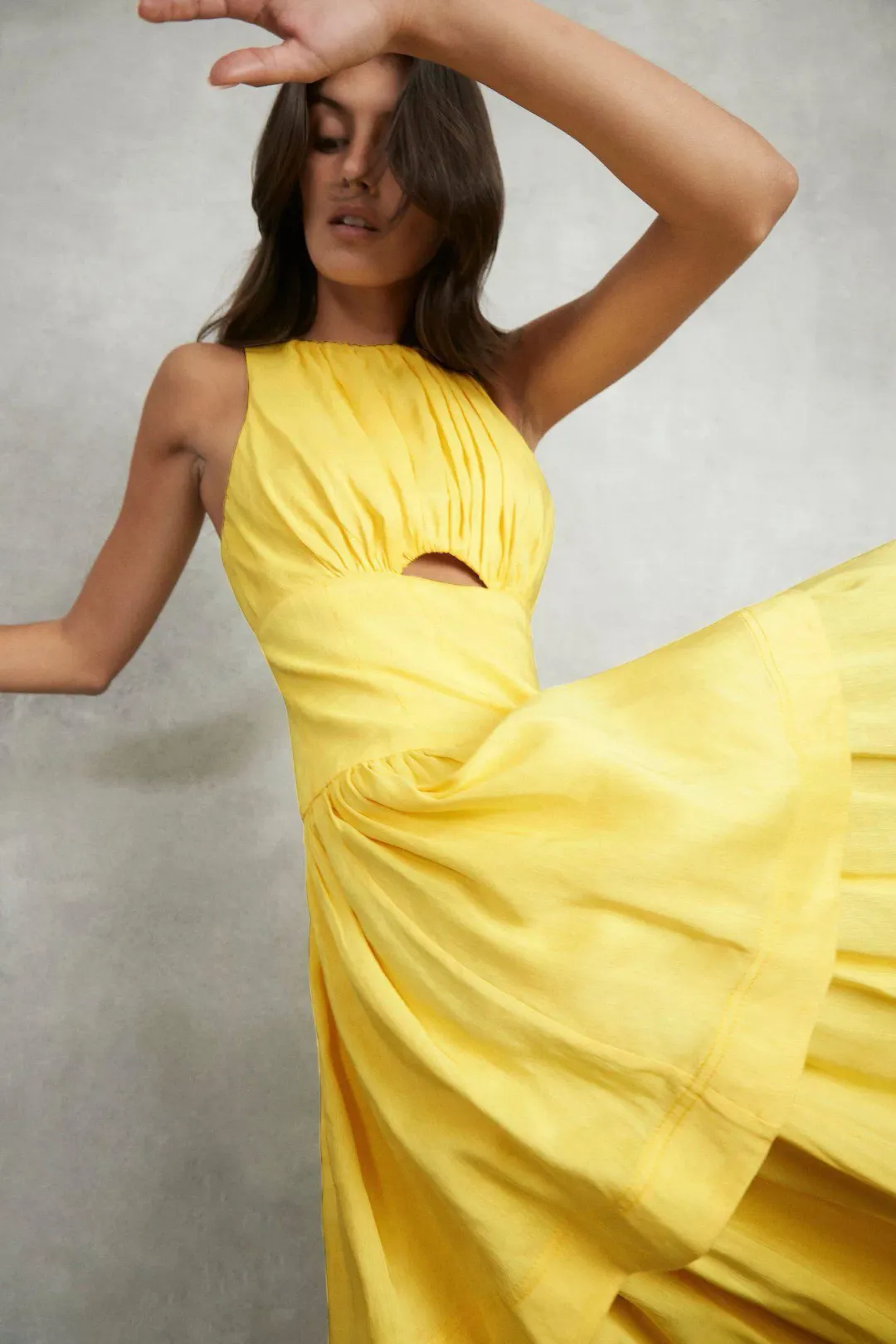 Aje Yellow Caliente Tiered Cut Out Dress Size 10 for rent on The Volte - main image