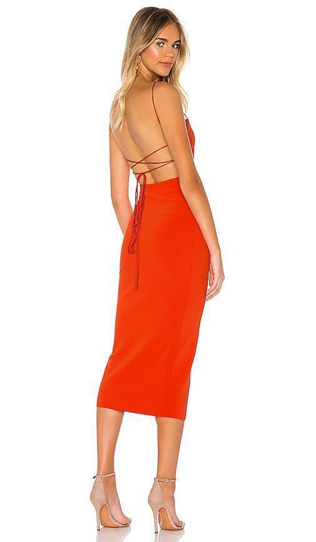 Bec and Bridge Lea Lace Up Midi Dress Red Size 6 for rent on The Volte - main image