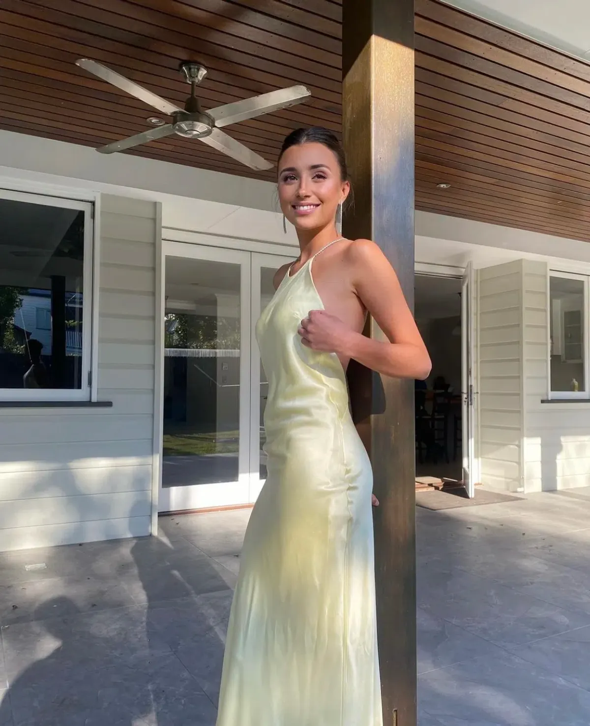 Michael Lo Sordo Hudson Bias Crystal Halter Dress Pale Yellow Size 6 - Image 2