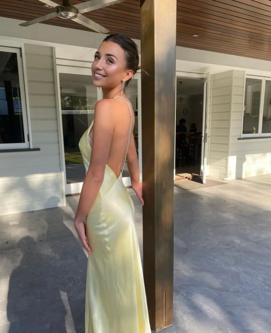 Michael Lo Sordo Hudson Bias Crystal Halter Dress Pale Yellow Size 6 for rent on The Volte - main image