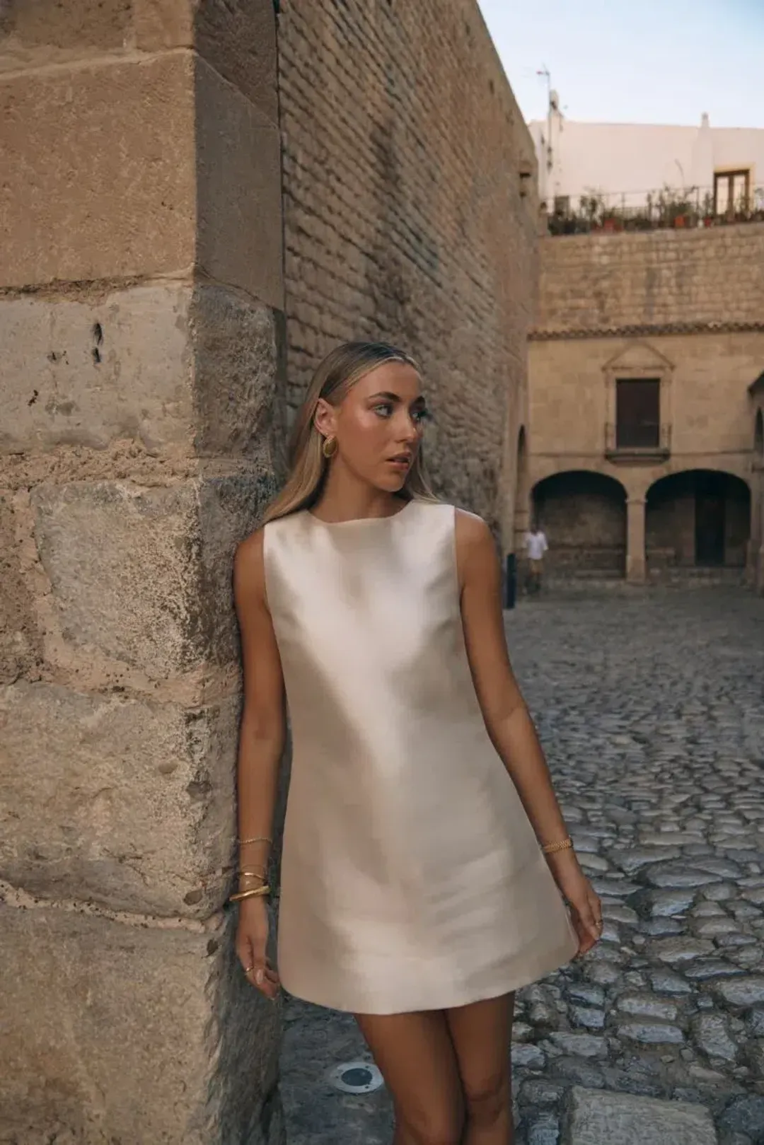 Odd Muse - The Ultimate Muse Satin Shift Dress Ivory for rent on The Volte - main image