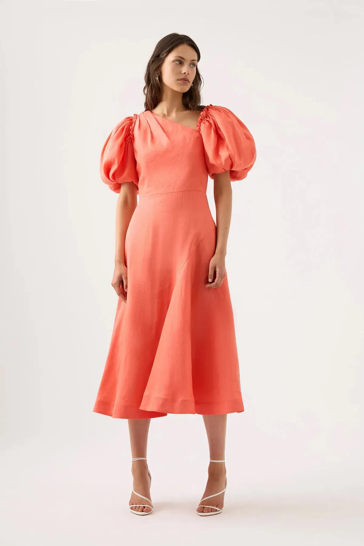 AJE - Maia Off Shoulder Midi Dress in Coral - Size 8 - Image 2