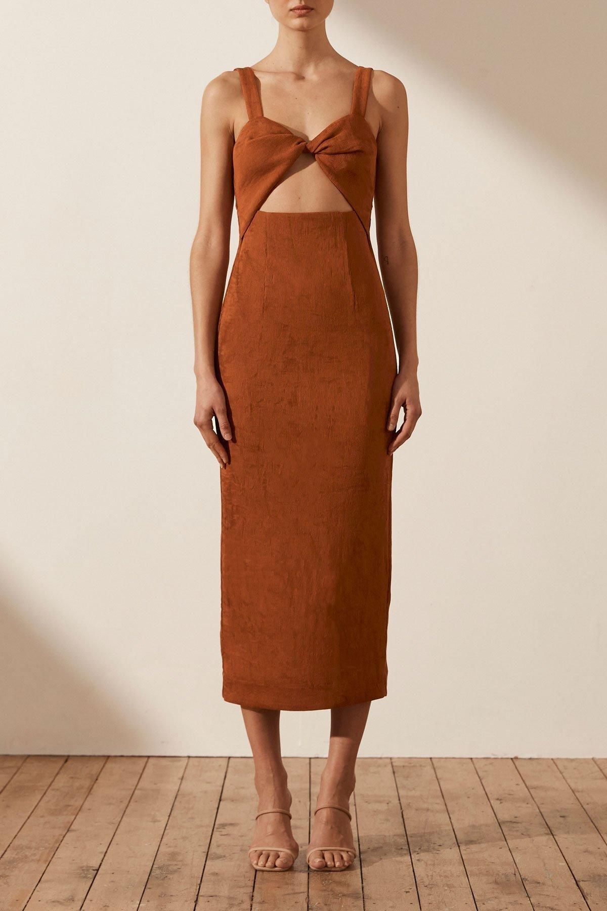 Shona Joy Simone Fitted Cut Out Midi Dress Terracotta - Image 2