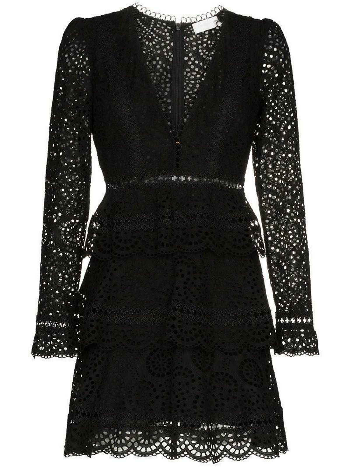 Zimmermann Tiered Cotton Eyelet Lace Mini Dress Black Size 1 / Au 10 - Image 4