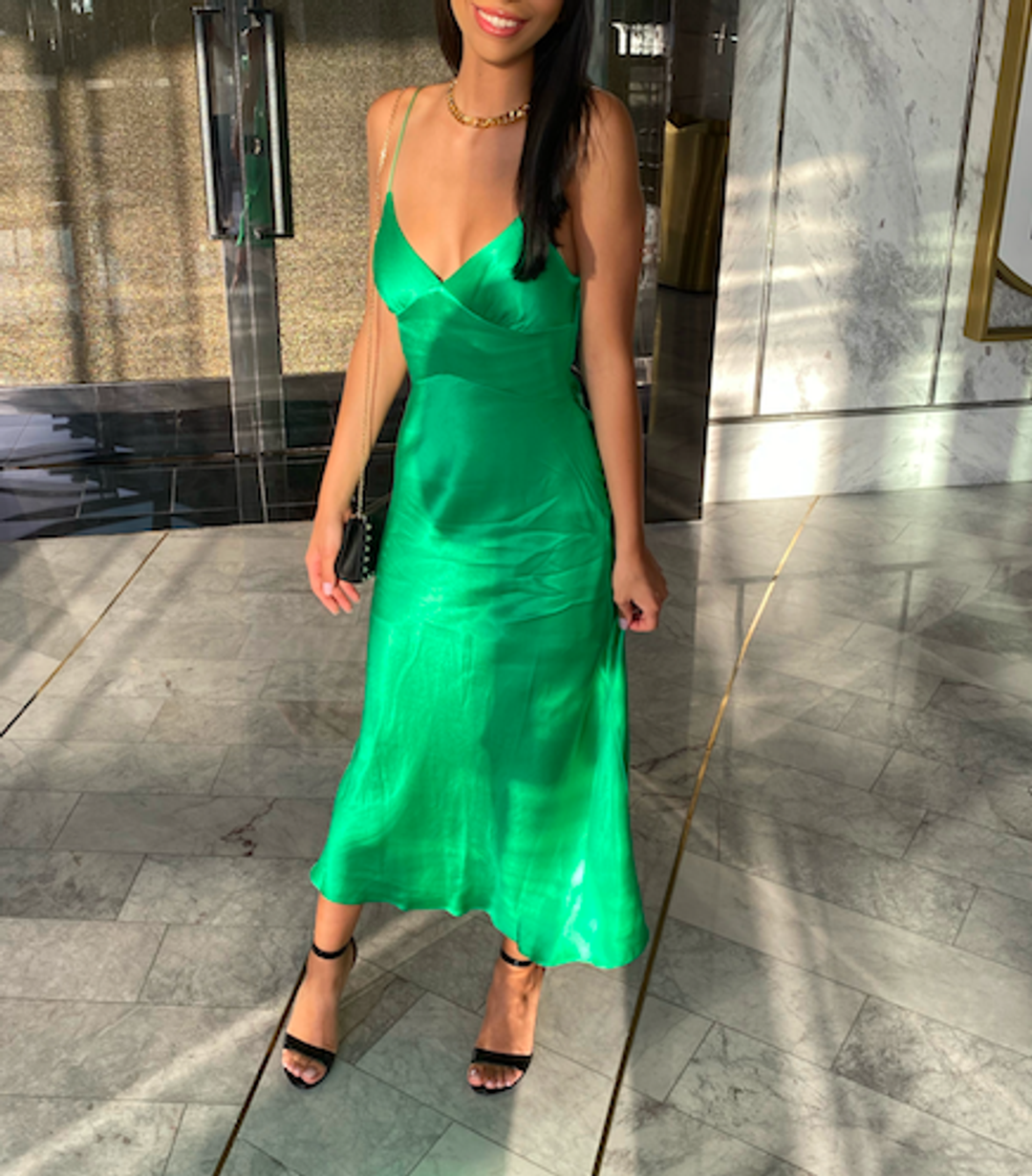 Loren Midi Dress Emerald Size 6 for rent on The Volte - main image