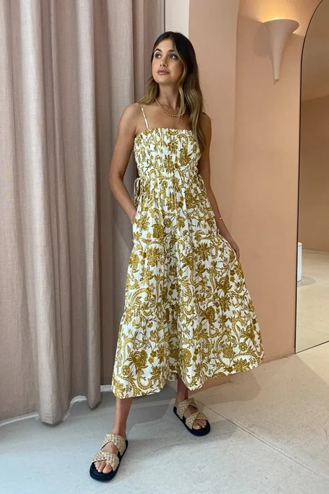 Shona Joy Saffron Tiered Midi Dress Floral Print Size 10 for rent on The Volte - main image