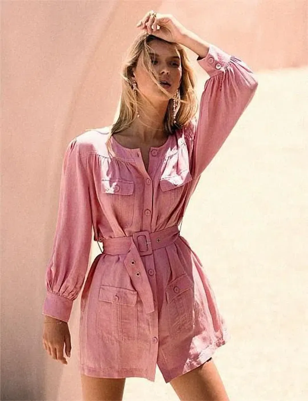 Steele Geneva Detailed Button Up Dress Pink Size L for rent on The Volte - main image