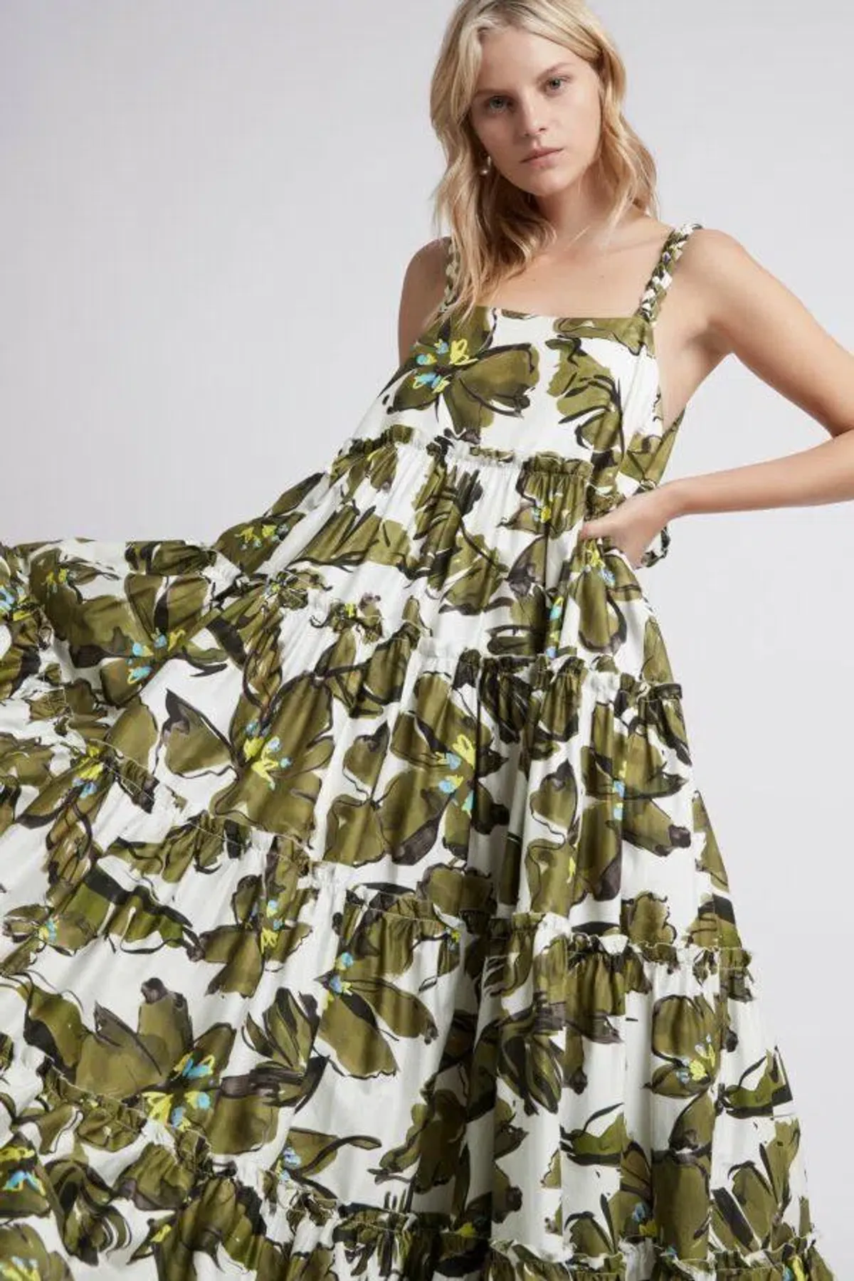 Aje Oasis Olive Leaf Strap Maxi Dress Print Size 10 - Image 3