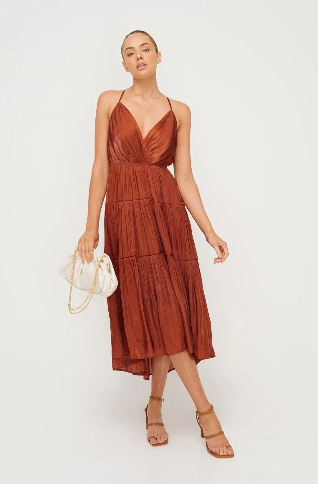 Sheike Womens Cascade Midi Dress Copper Size 16 for rent on The Volte - main image