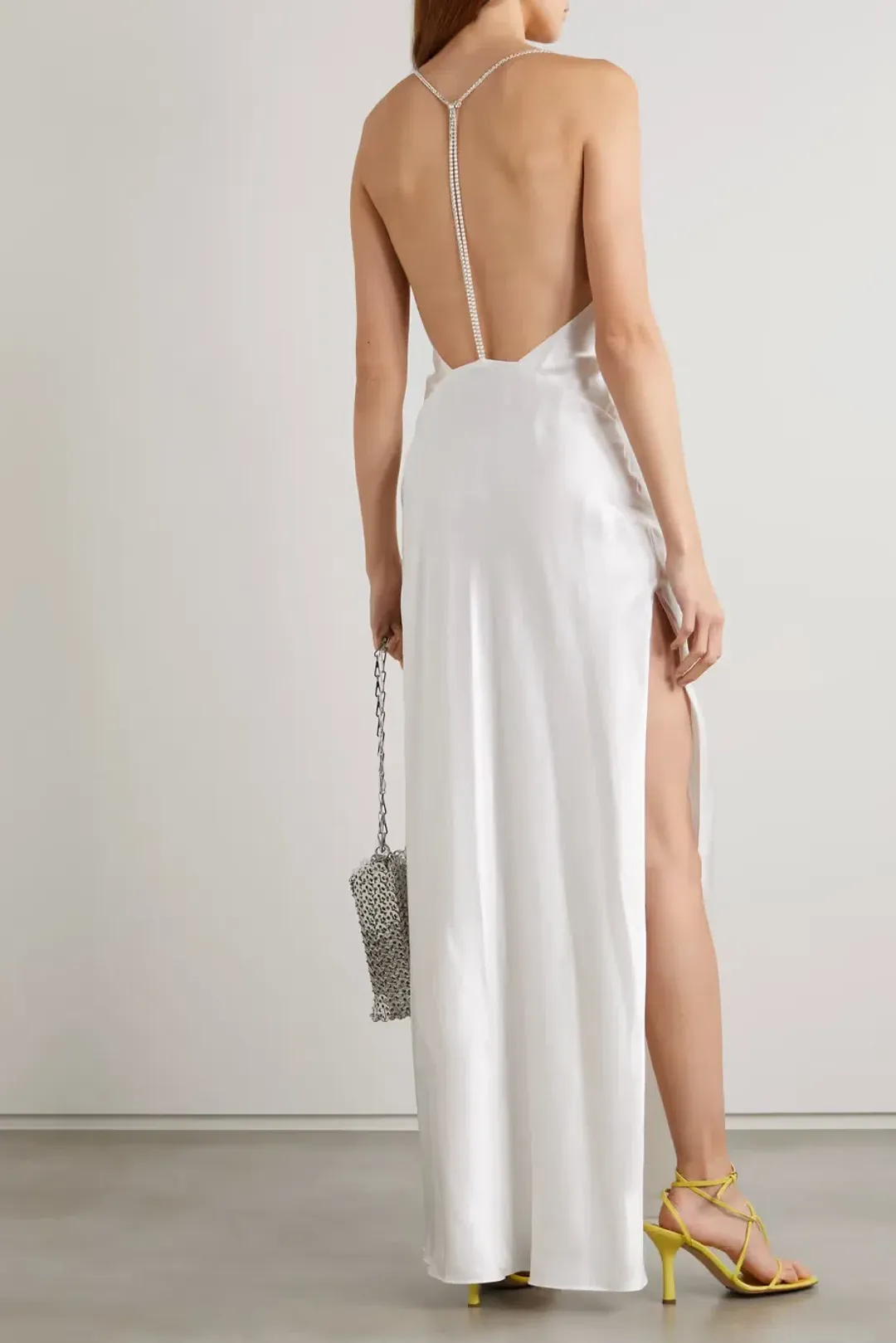 Michael Lo Sordo Georgia Open-Back Crystal-Embellished Silk-Satin Maxi Dress White Size XS/ AU 6 for rent on The Volte - main image