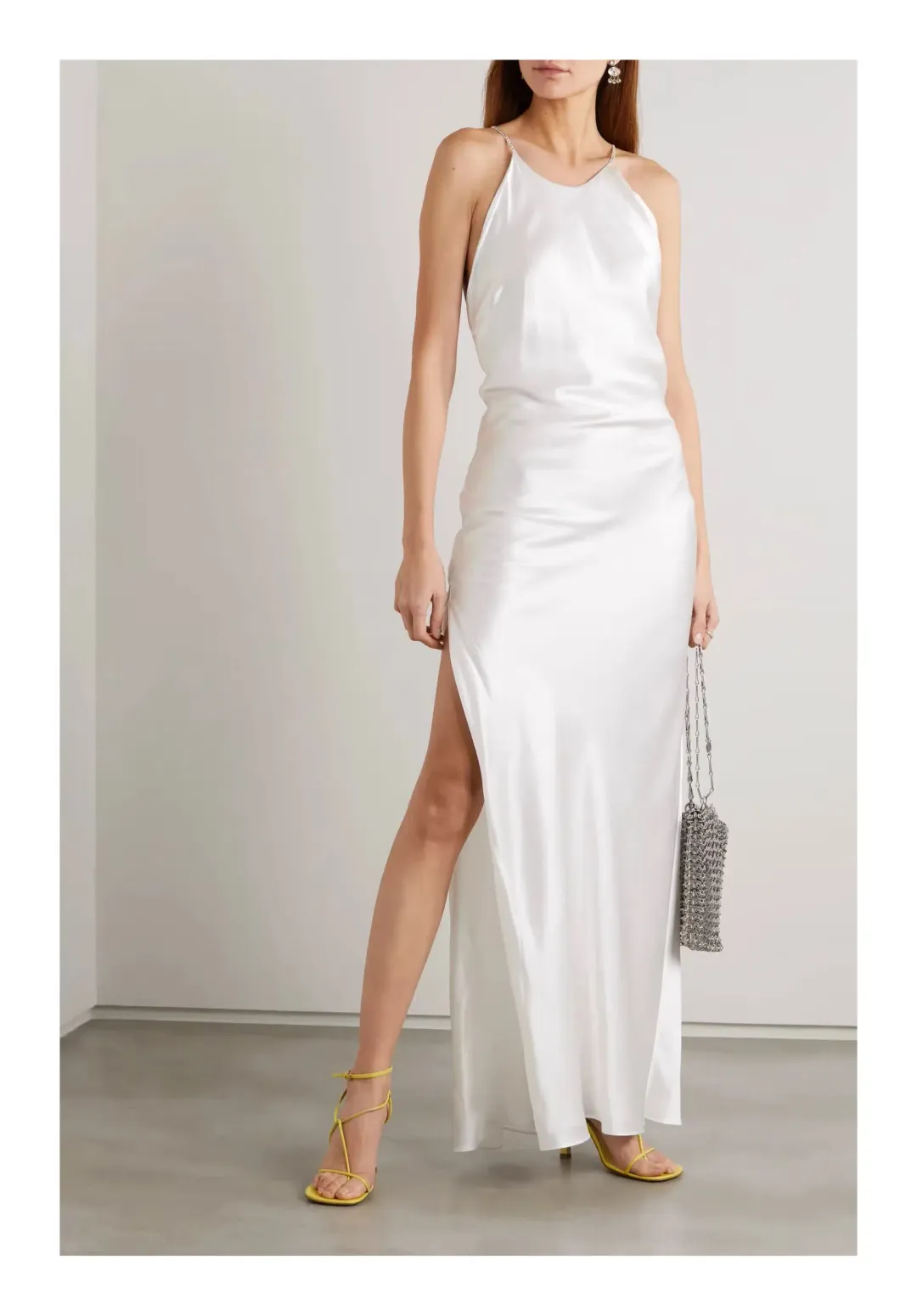 Michael Lo Sordo Georgia Open-Back Crystal-Embellished Silk-Satin Maxi Dress White Size XS/ AU 6 for rent on The Volte - main image