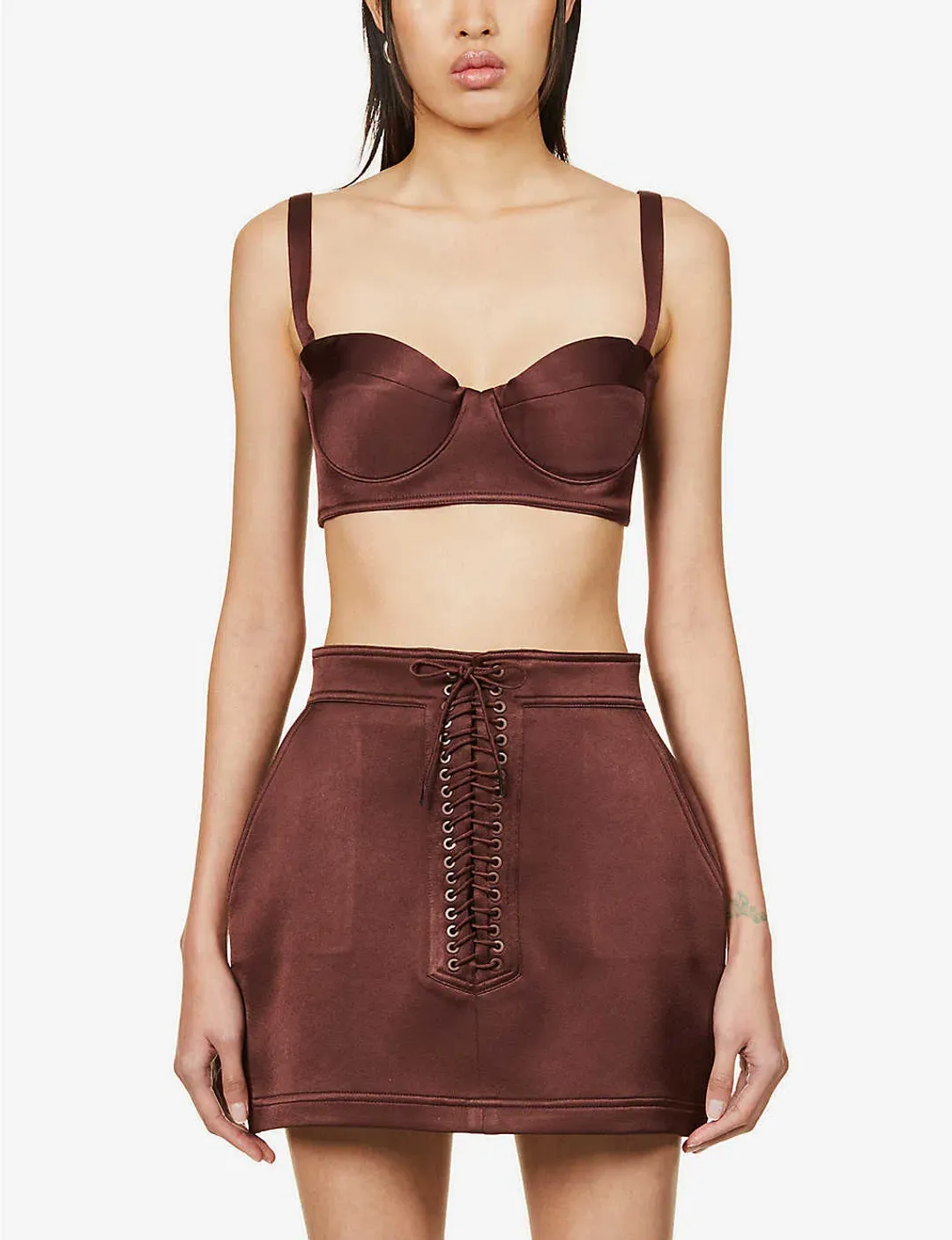 Alex Perry Spence Mini Skirt & Dane Bra Top Set Chocolate Size 8 for rent on The Volte - main image