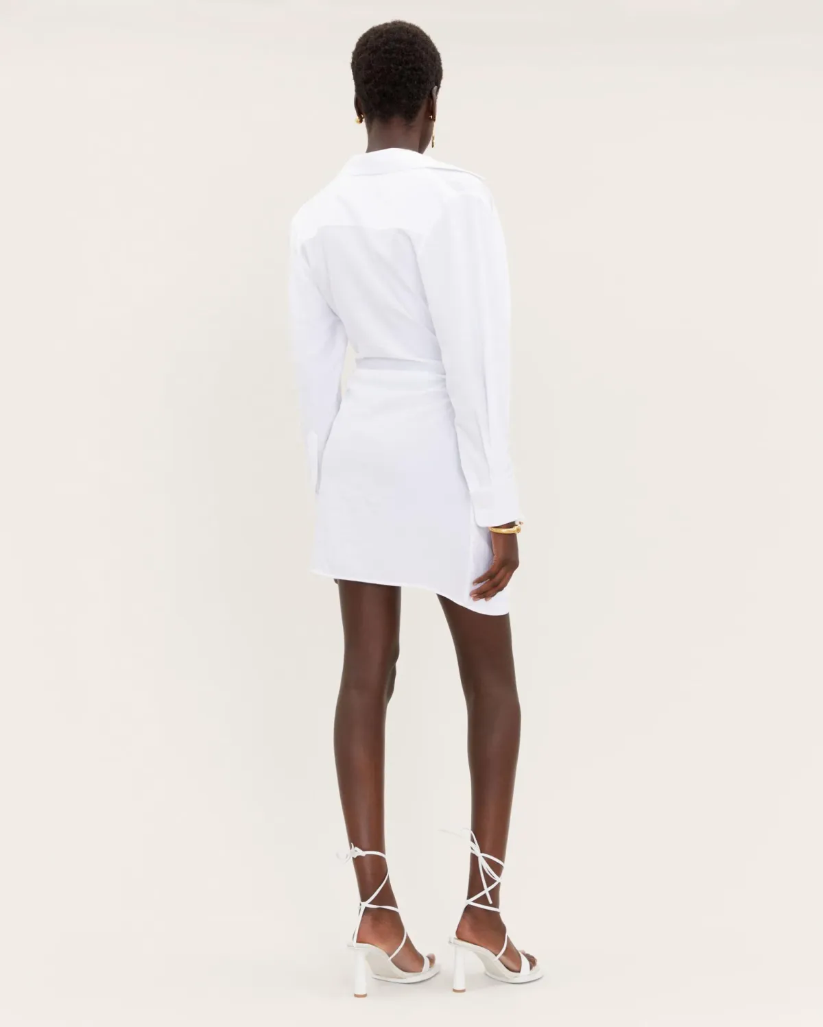 Jacquemus La Robe Bahia Knotted Draped Shirt Dress White Size 8  - Image 2