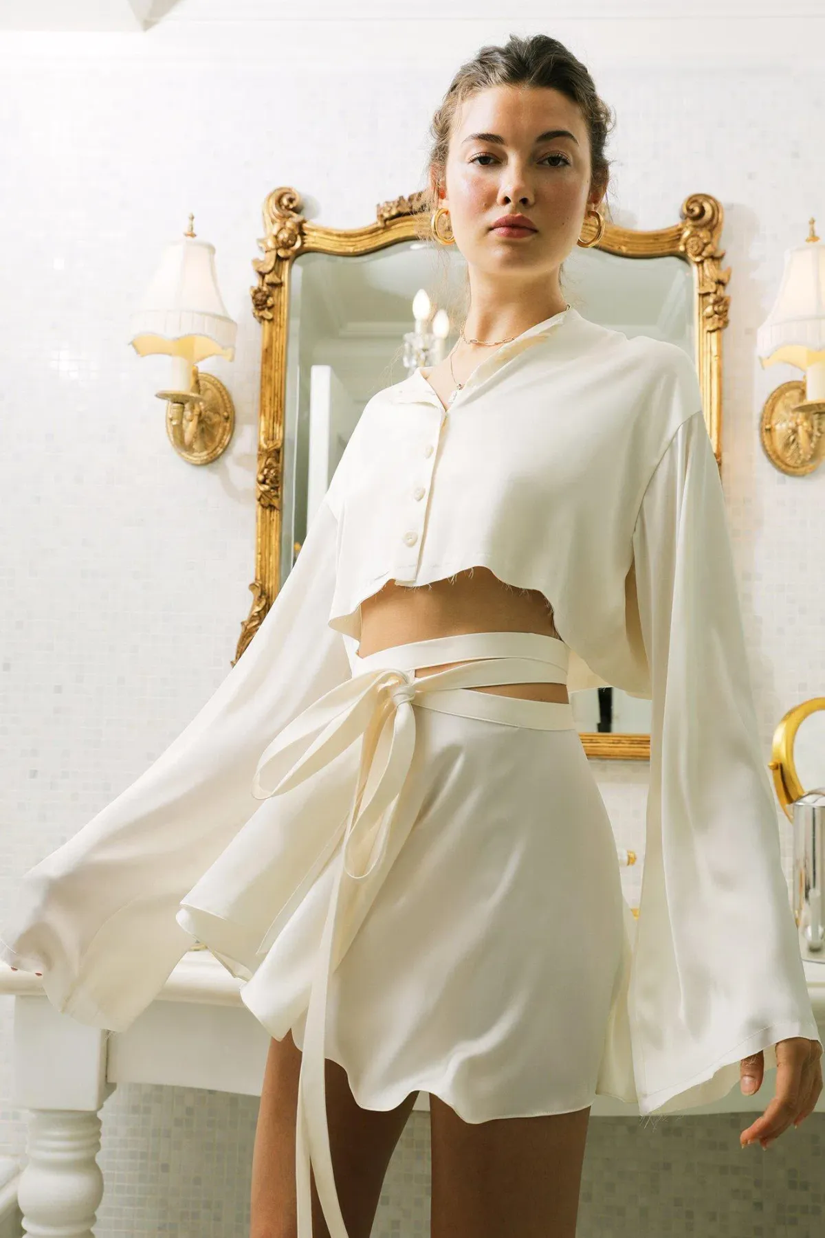 ORSEUND IRIS Ballerina Wrap Skirt & Drop Shoulder Top Set, Ivory - Image 4