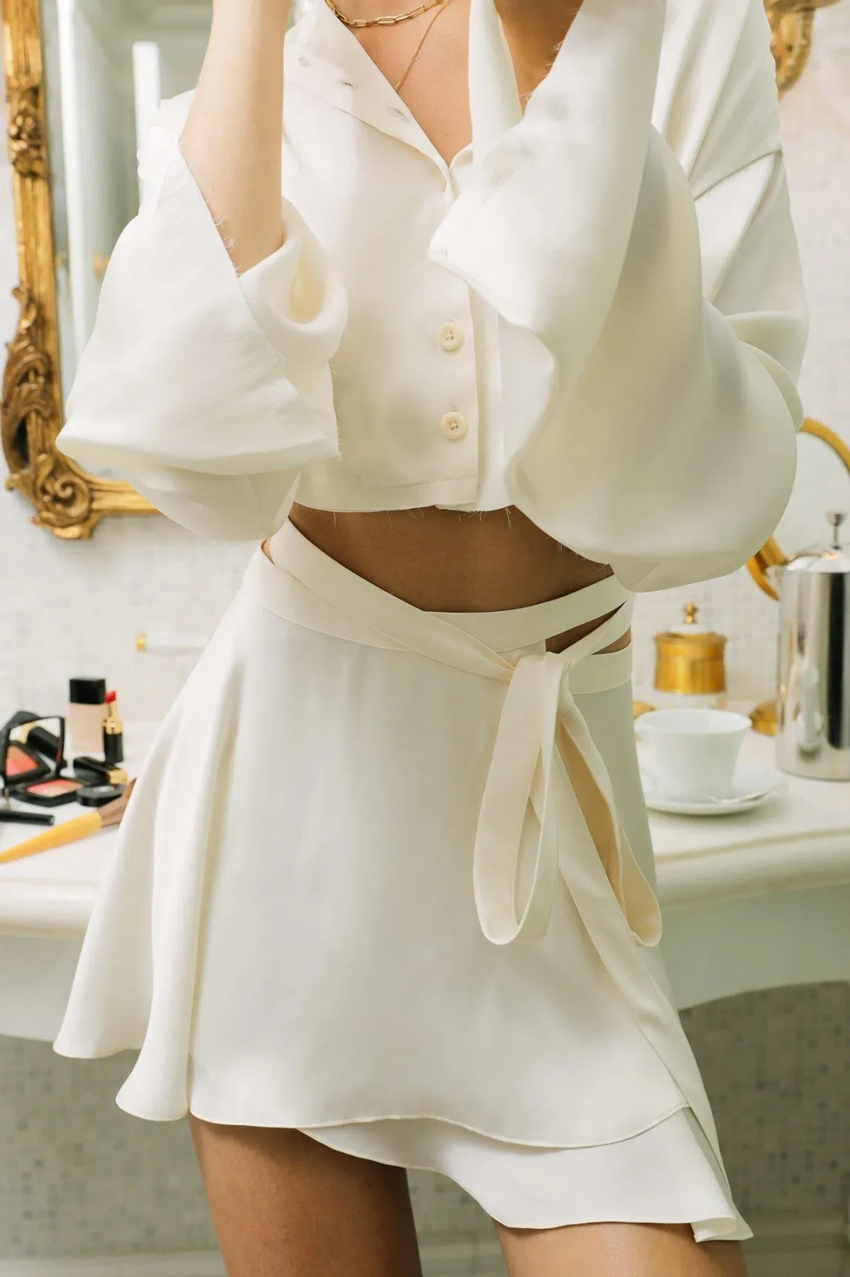 ORSEUND IRIS Ballerina Wrap Skirt & Drop Shoulder Top Set, Ivory - Image 5