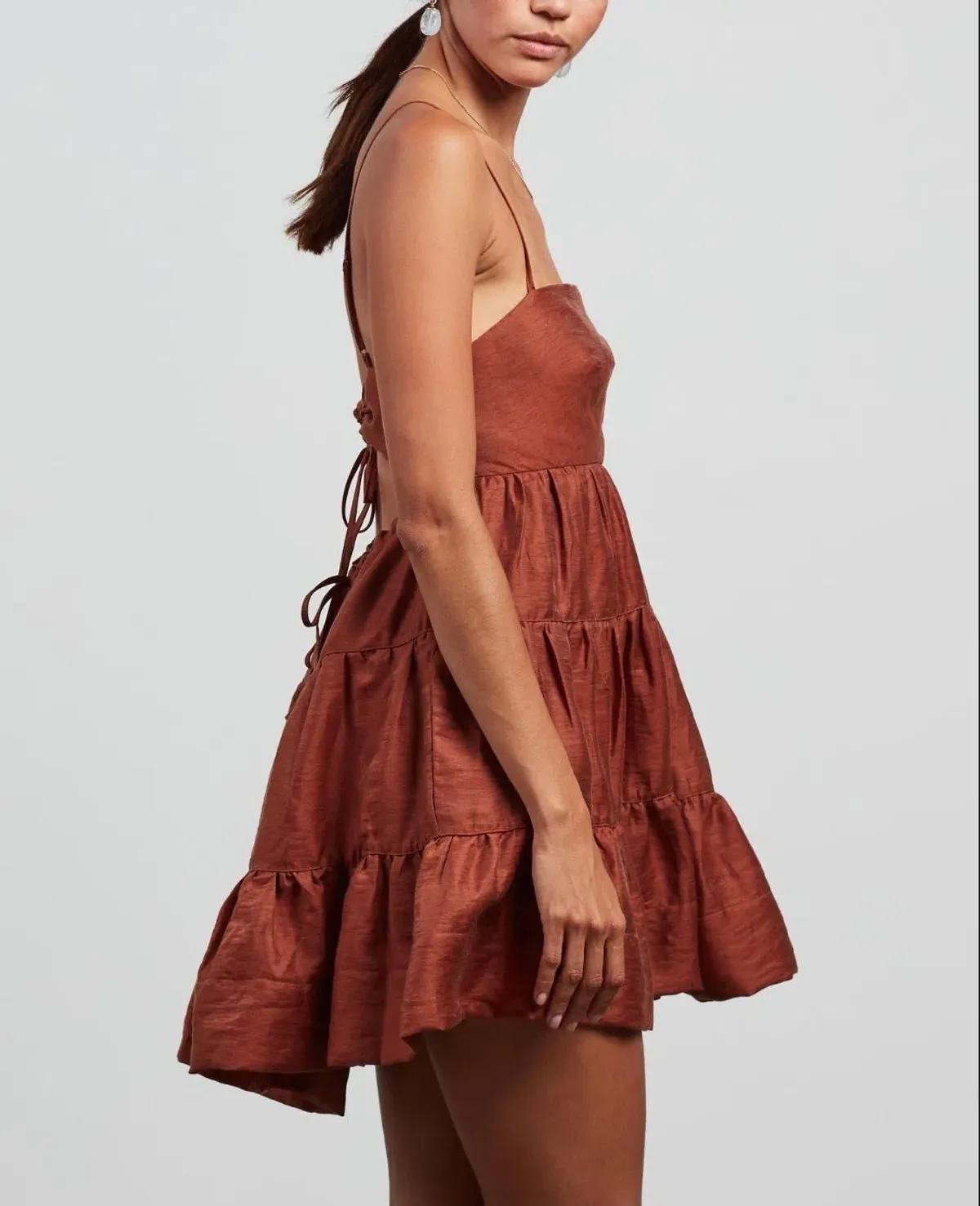 Shona Joy Elsa Tiered Mini Dress Gingerbread Size 8  - Image 4