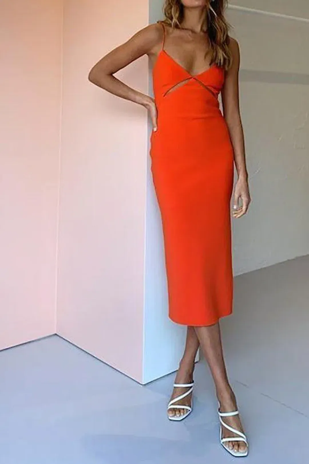 Bec  & Bridge Ulla Cut Out Midi Dress - Orange - Size 6 for rent on The Volte - main image