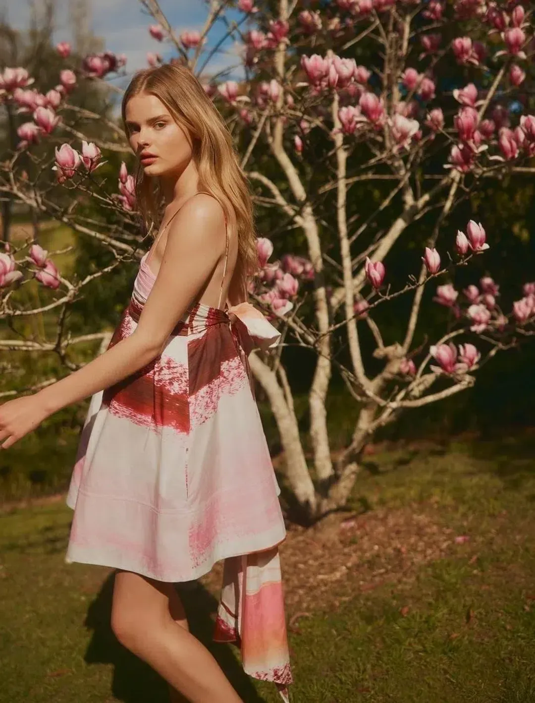 Aje Kasbah Sunset Striped Bow Back Mini Dress Print Size 6 for rent on The Volte - main image