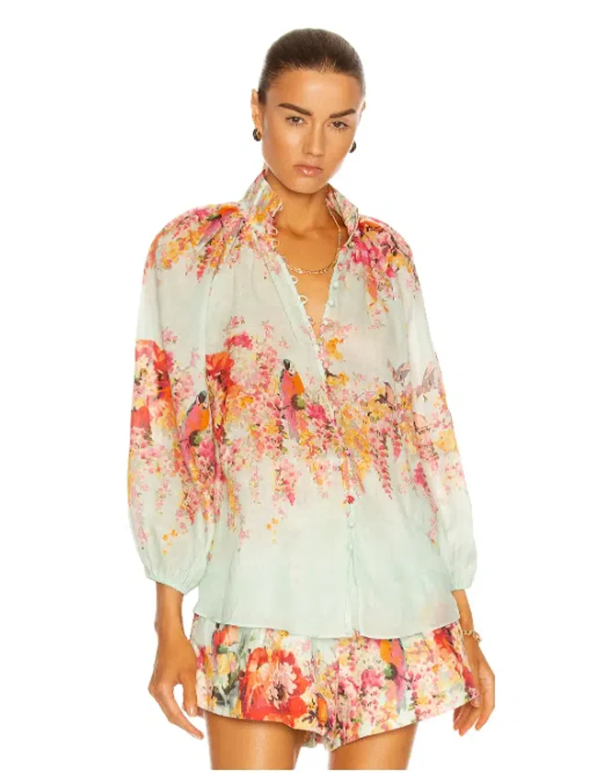 Zimmermann Mae Gathered Blouse and Tuck Shorts Set Floral Size 2 / Au 12 - Image 3