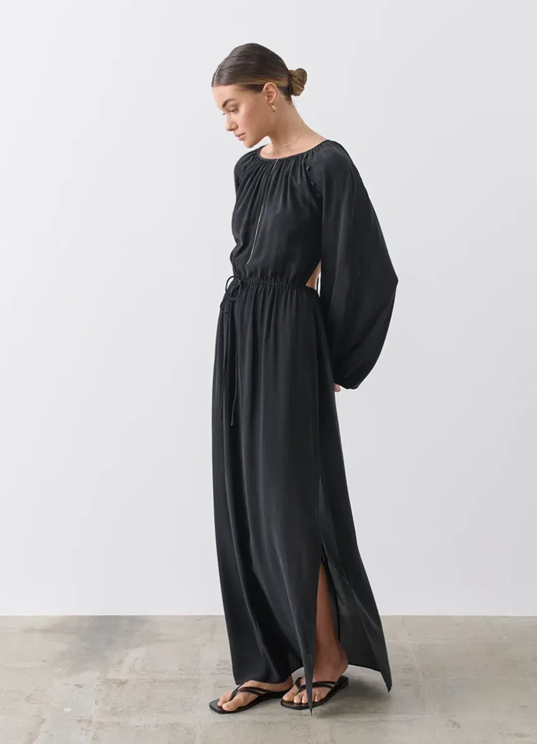 Joslin Lois Silk Maxi Dress in Sandwash Black for rent on The Volte - main image