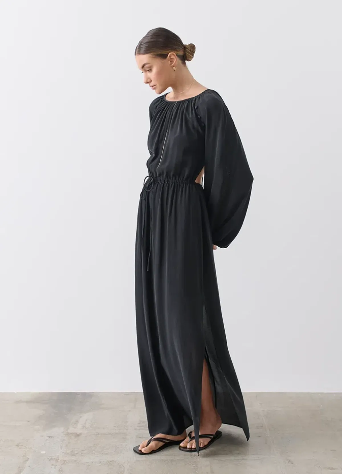Joslin Lois Silk Maxi Dress in Sandwash Black - Image 2